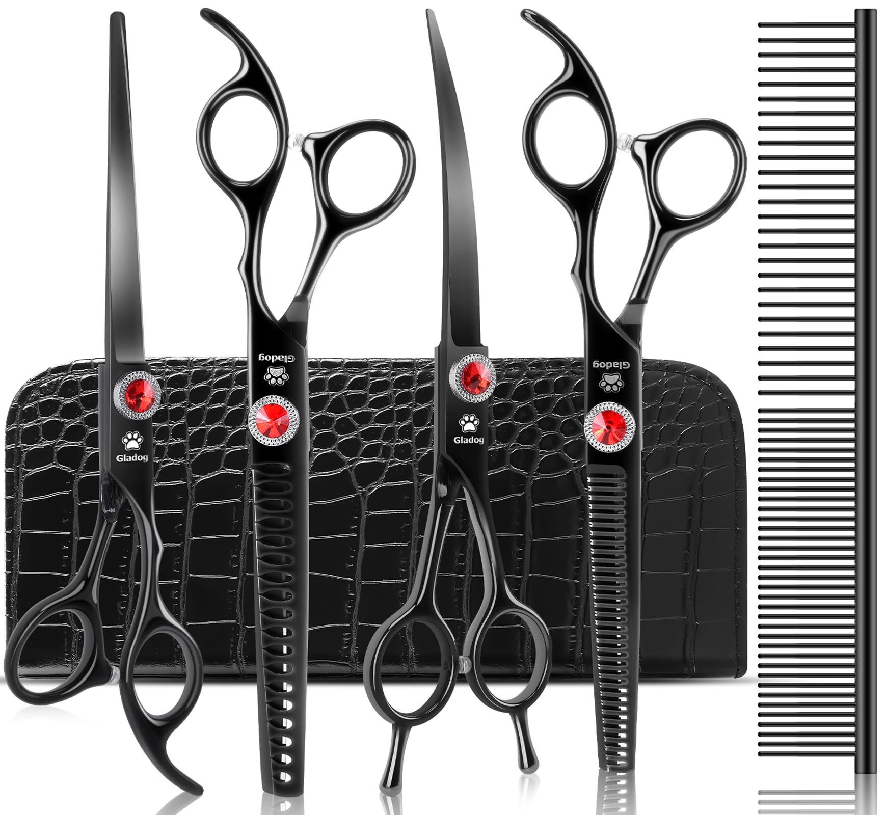 Gladog 7 Inch Professional Dog Grooming Scissors Kit, Titanium Dog Scissors For Grooming, Heavy-Duty Dog Shears For Grooming, 6-