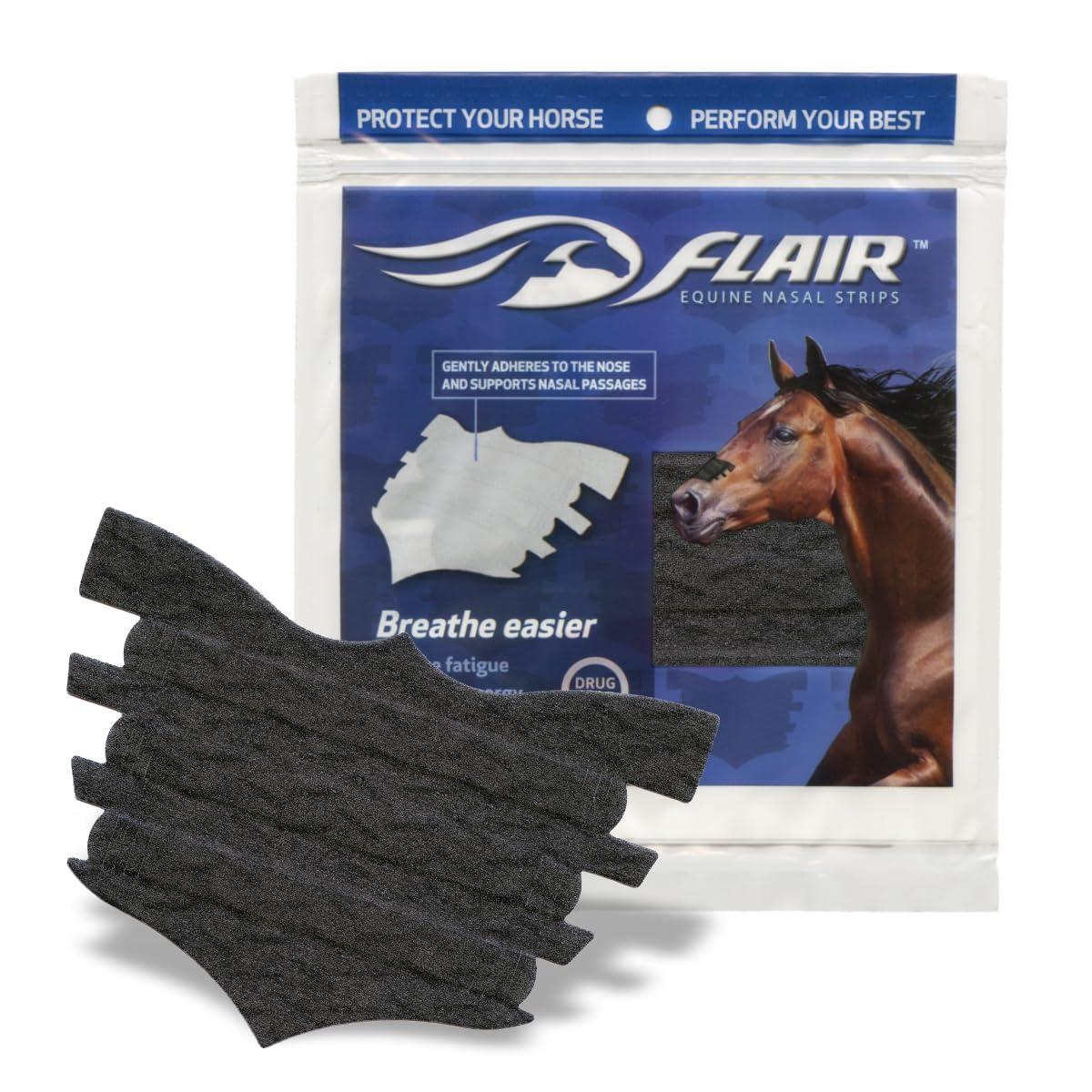 Flair Equine Nasal Strips for Horses (Black, 6 Pack), Adhesive Equine Nasal Strips & Support, Breathing Improvement for Competit