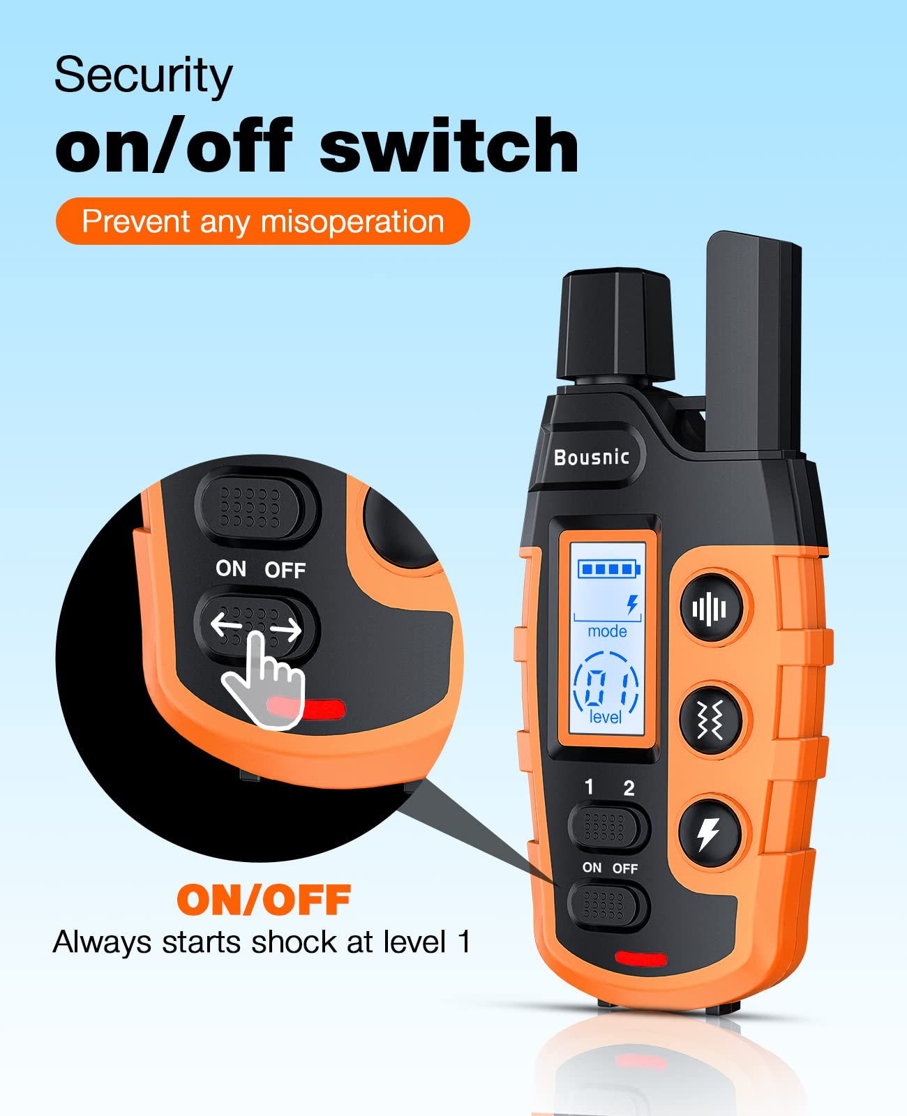 Bousnic Dog Shock Collar - 3300Ft Dog Training Collar With Remote For 5-120Lbs Small Medium Large Dogs Rechargeable Waterproof E Collar With Beep (1-8), Vibration(1-16), Safe Shock(1-99) (Orange)