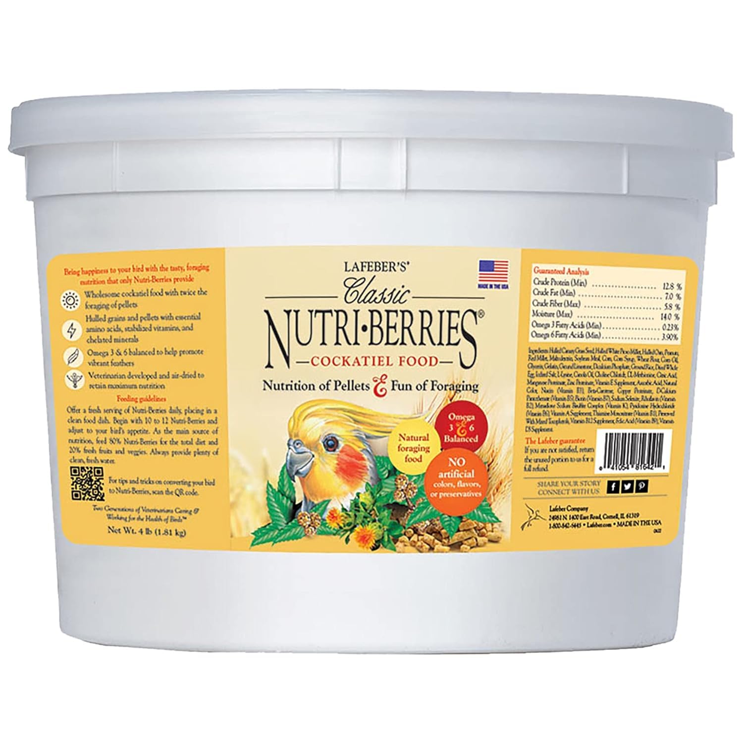 LAFEBER'S Classic Nutri-Berries Pet Bird Food, Made with Non-GMO and Human-Grade Ingredients, for Cockatiels (4 lb)