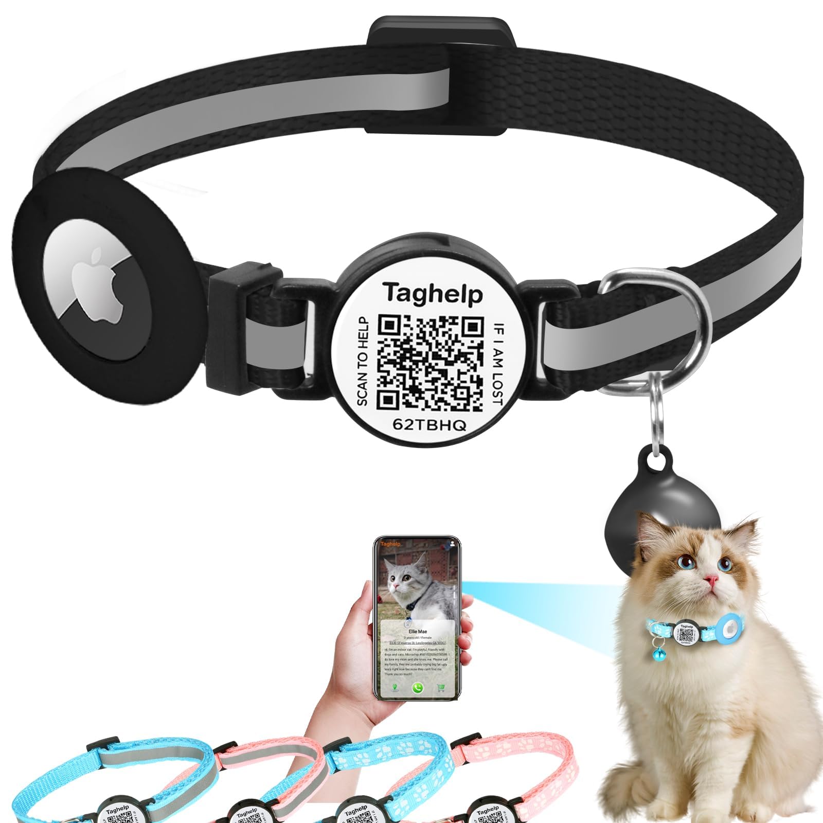Airtag Cat Collar Breakaway With Qr Code Name Tag, Reflective Cat Collar Airtag Holder With Bell, Cat Id Tag Personalized, Ultra