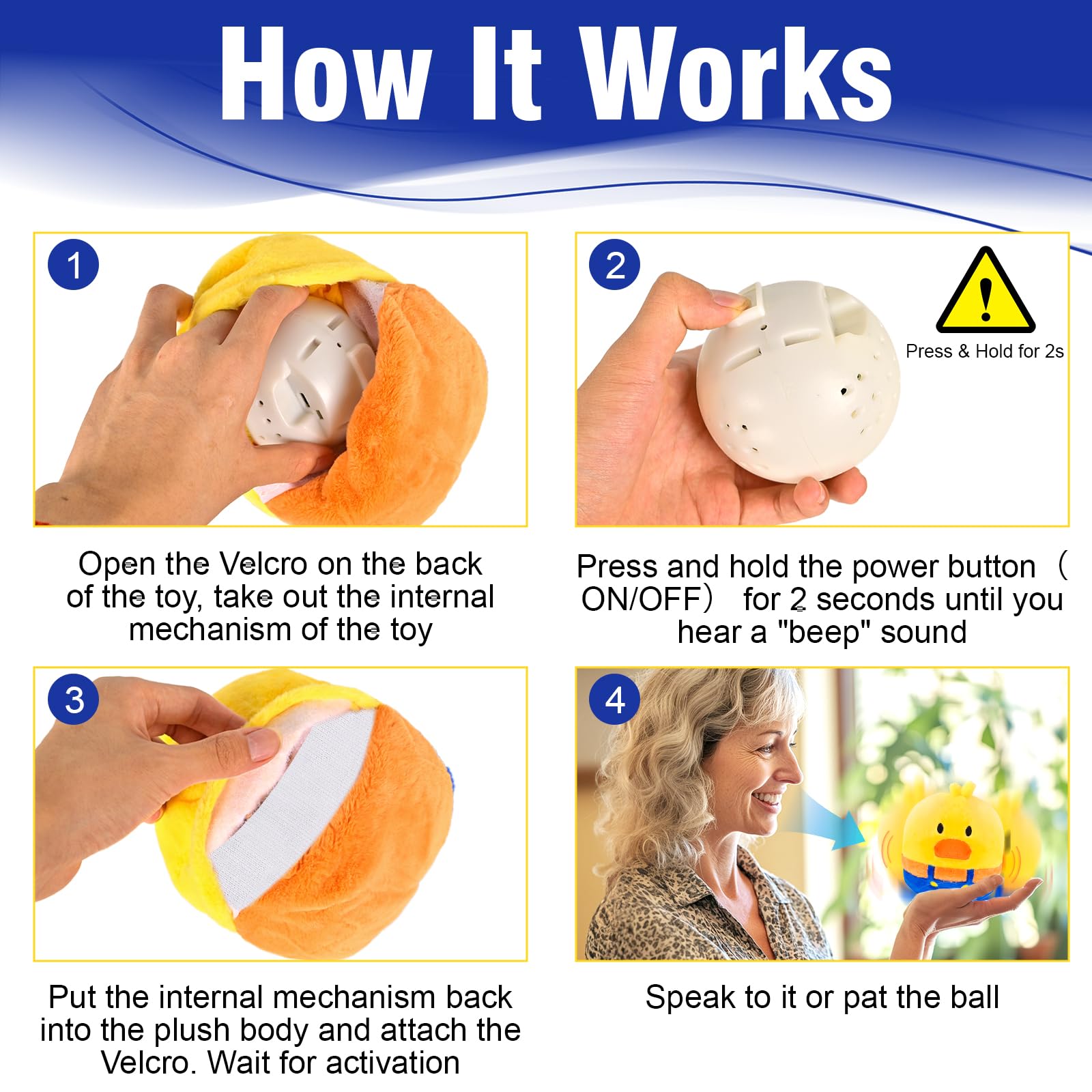 VYsTN Interactive Dog Toys - Rechargeable Vibrating, Jumping & Talking - Duck Model - Yellow & Blue for Small & Medium Dogs