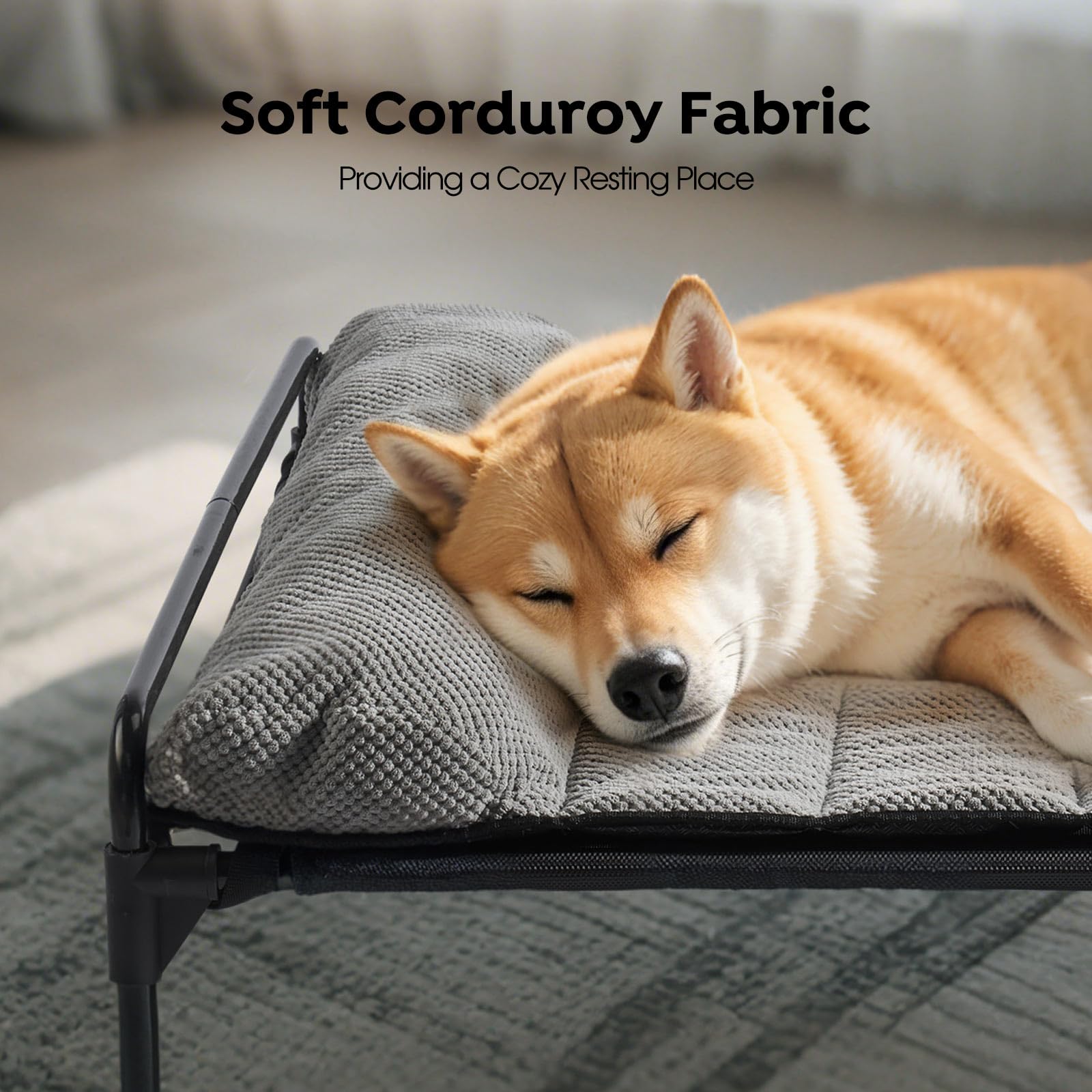 Veehoo Elevated Raised Dog Bed+Removable Padded Bolster-Cooling Outdoor Indoor Dog Cot Bed with Railing for Large Sized Dogs, Pe