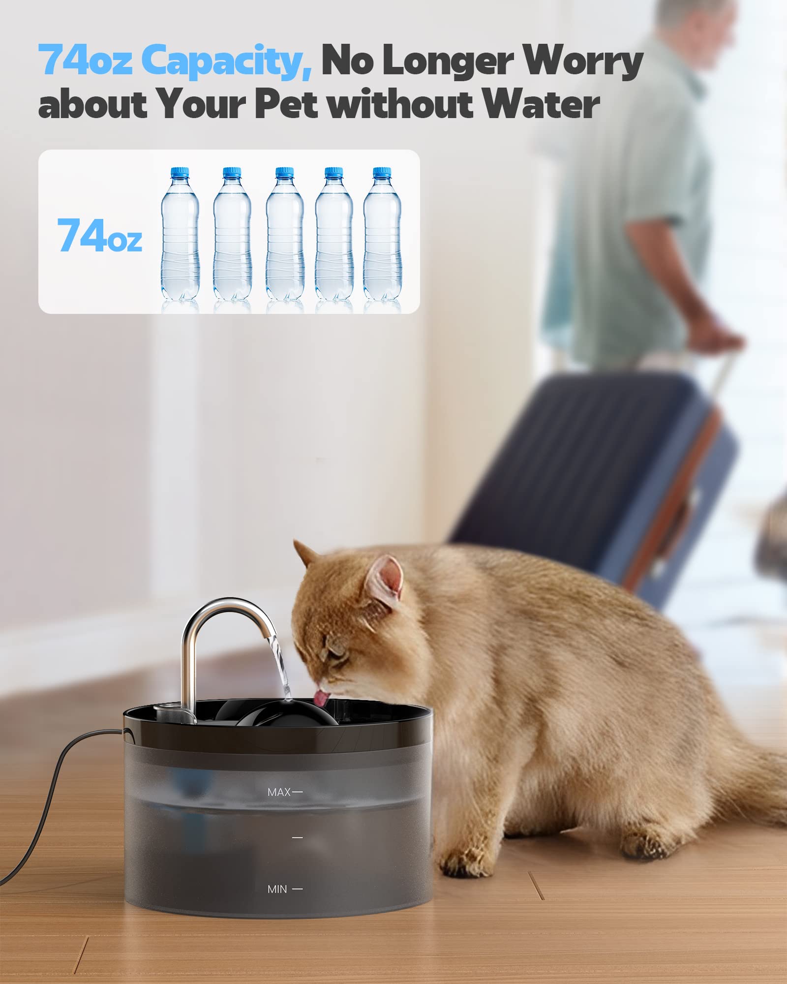 108Oz Cat Water Fountain, Pet Waterer Fountain With Ultra Silent Pump, Activated Carbon Filter Keep Water Fresh, Faucet Design,