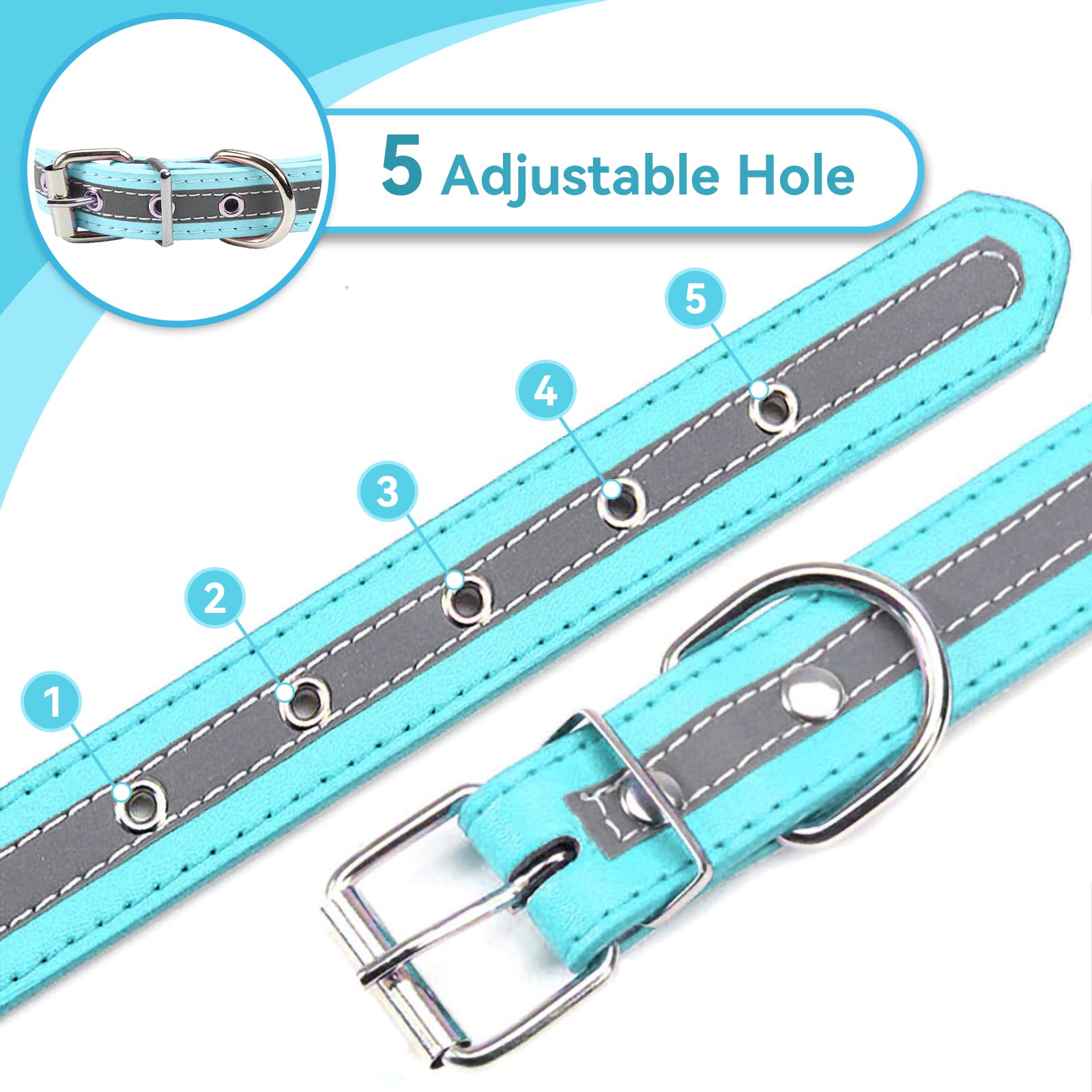 Petcare Reflective Dog Collar With Cute Paw Rivet Studded Funny Soft Pu Leather Adjustable Puppy Dog Collars For Small Medium Large Dogs Cats (Blue,Large)