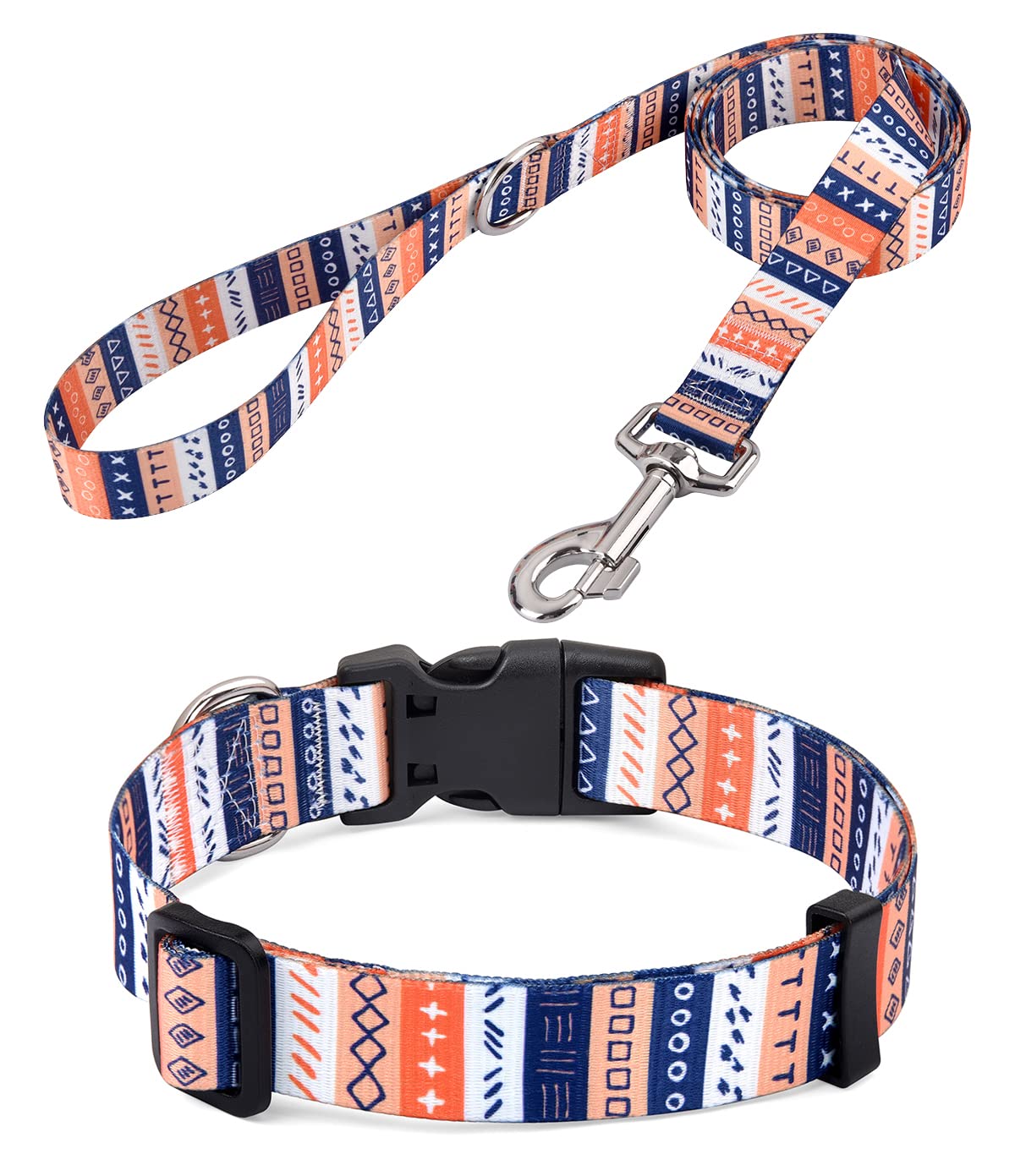 Hqyddmi Dog Collar And Leash Set For Small Dogs Cats, Soft Comfy Pet Collar For Small Medium Large Dogs, Geometry Pattern For Bo