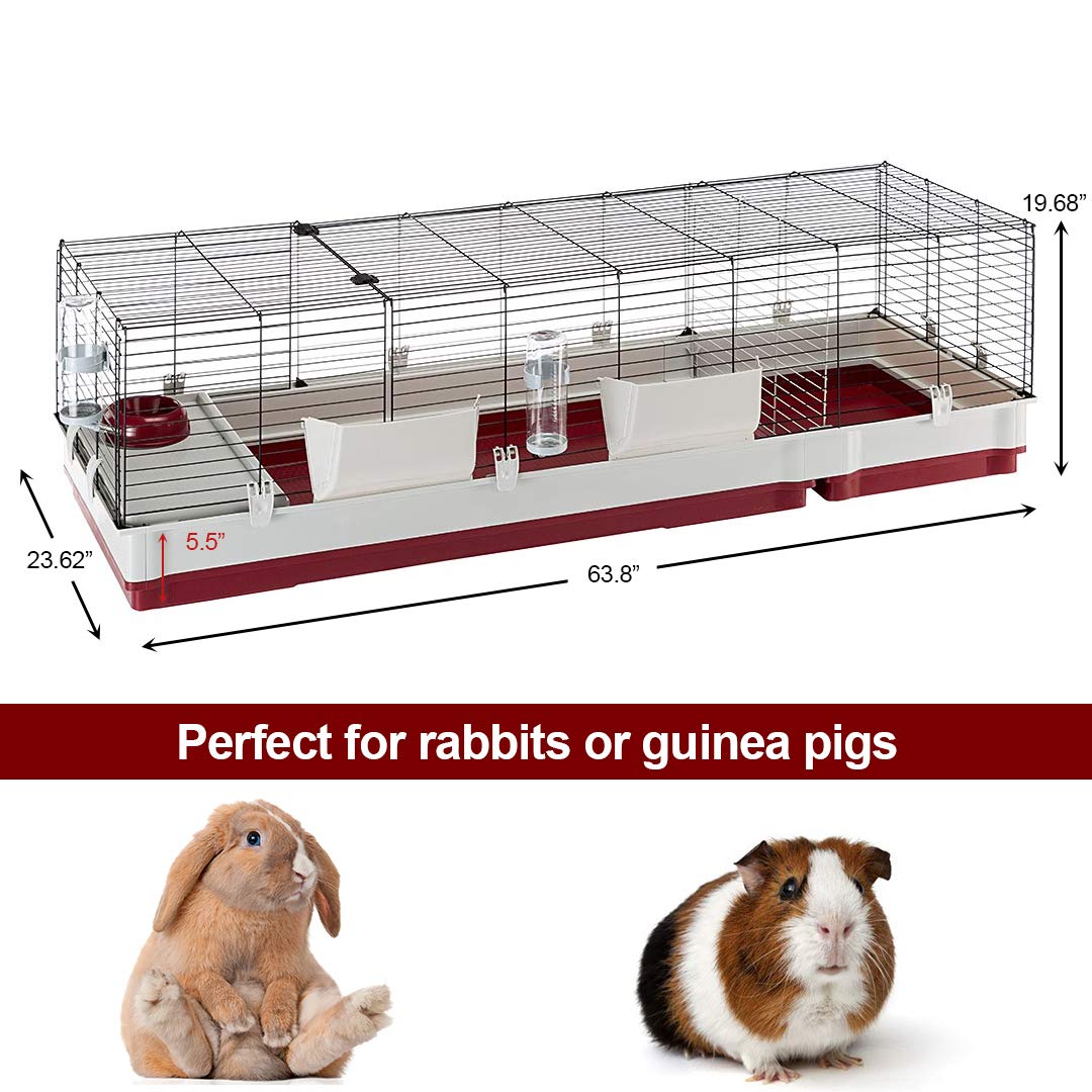Ferplast Krolik Xxl Rabbit Cage W/Wire Extension | Rabbit Cage Includes All Accessories & Measures 63.8L X 23.62W X 19.68H Inche