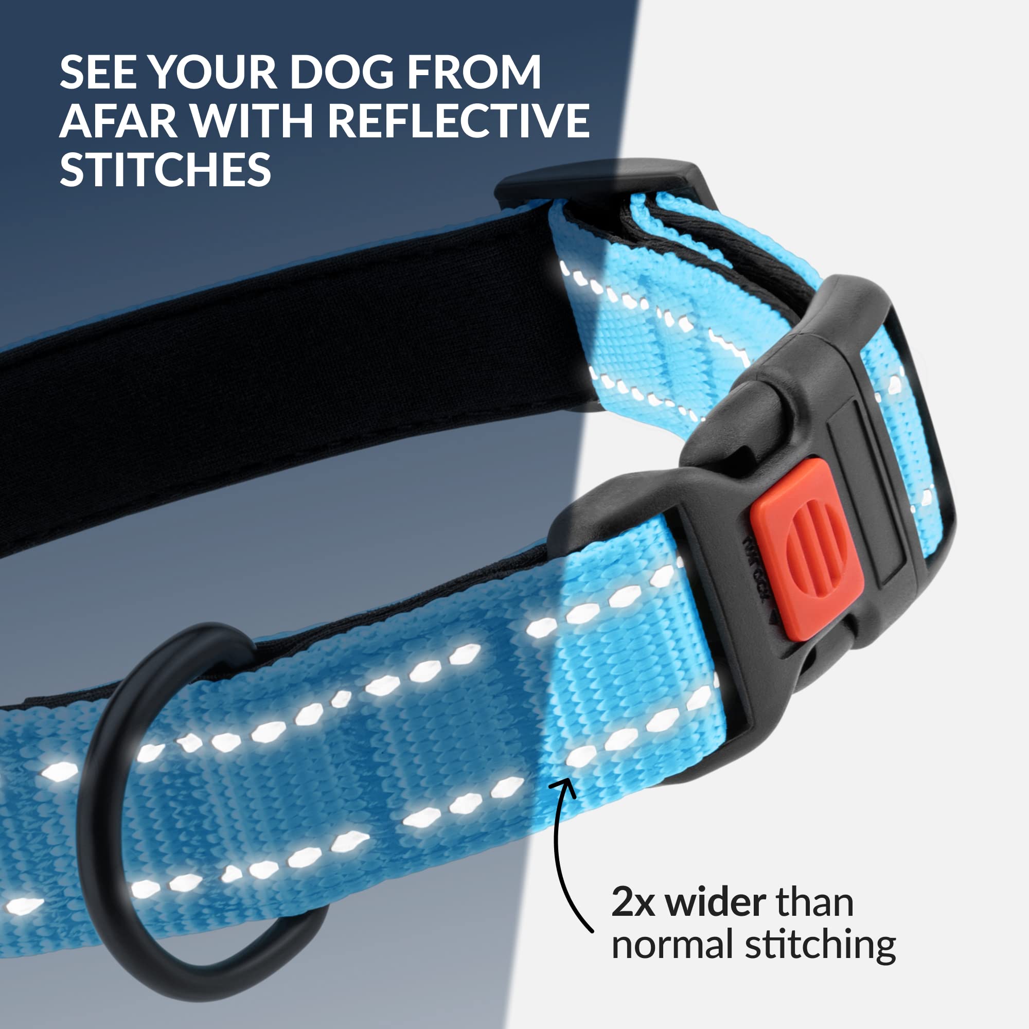 Collardirect Reflective Padded Dog Collar For A Small, Medium, Large Dog Or Puppy With A Quick Release Buckle - Boy And Girl - Nylon Suitable For Swimming (14-18 Inch, Light Blue)