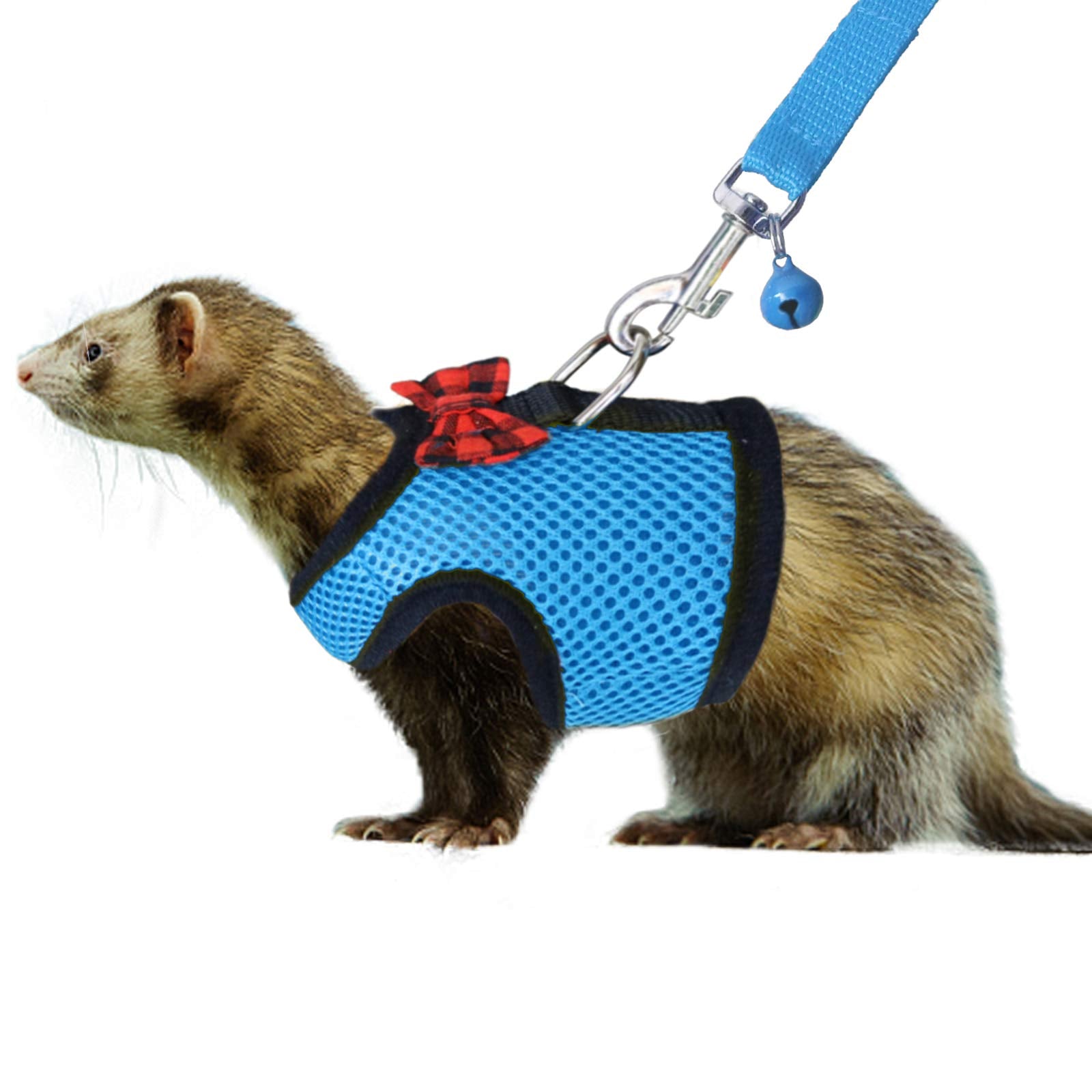 Rypet Small Animal Harness And Leash - Soft Mesh Small Pet Harness With Safe Bell, No Pull Comfort Padded Vest For Small Pet Blu