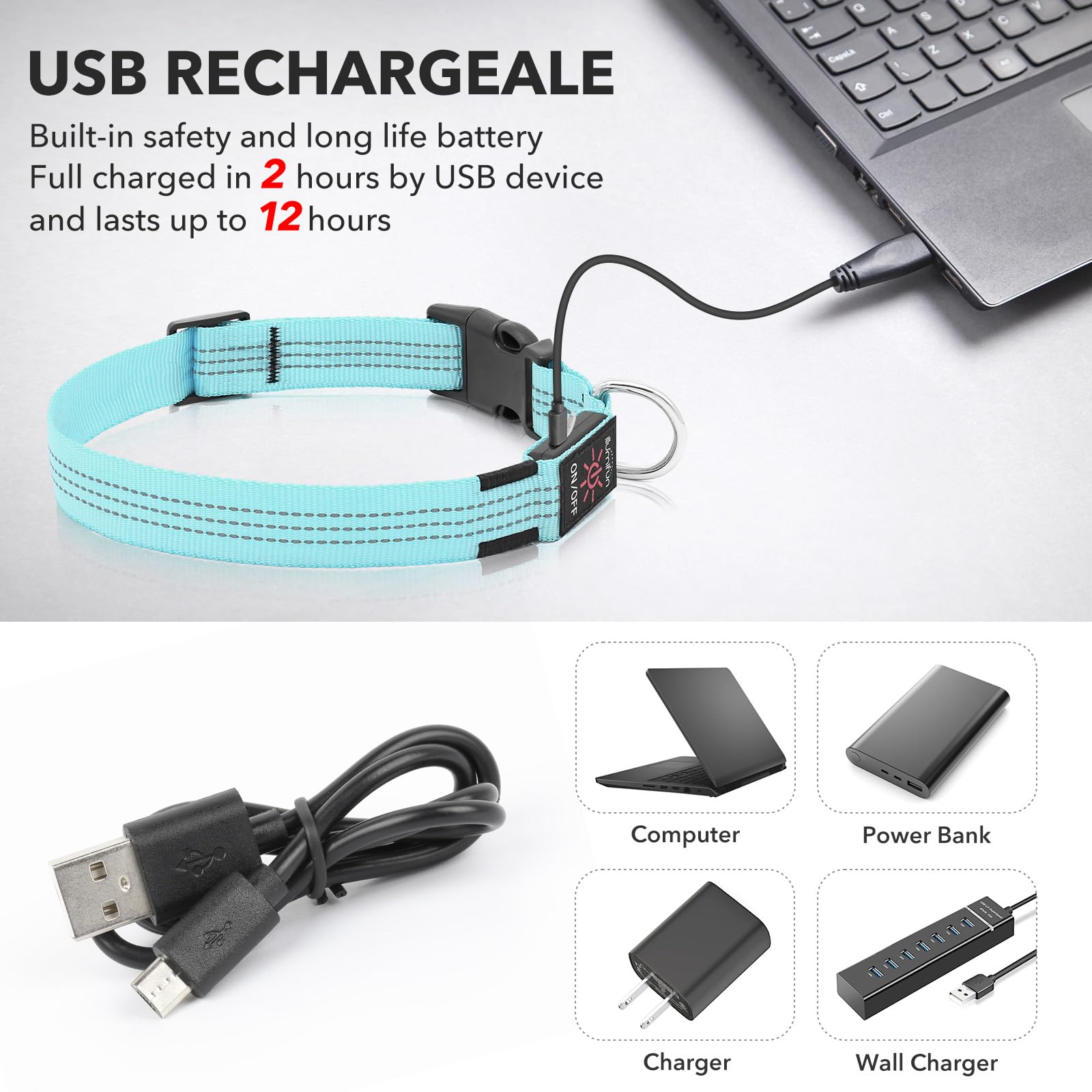 Illumifun Led Dog Collar - Usb Rechargeable Dog Light Up Collar, Reflective Pet Collar Light Glow In The Dark (Blue?, Medium)