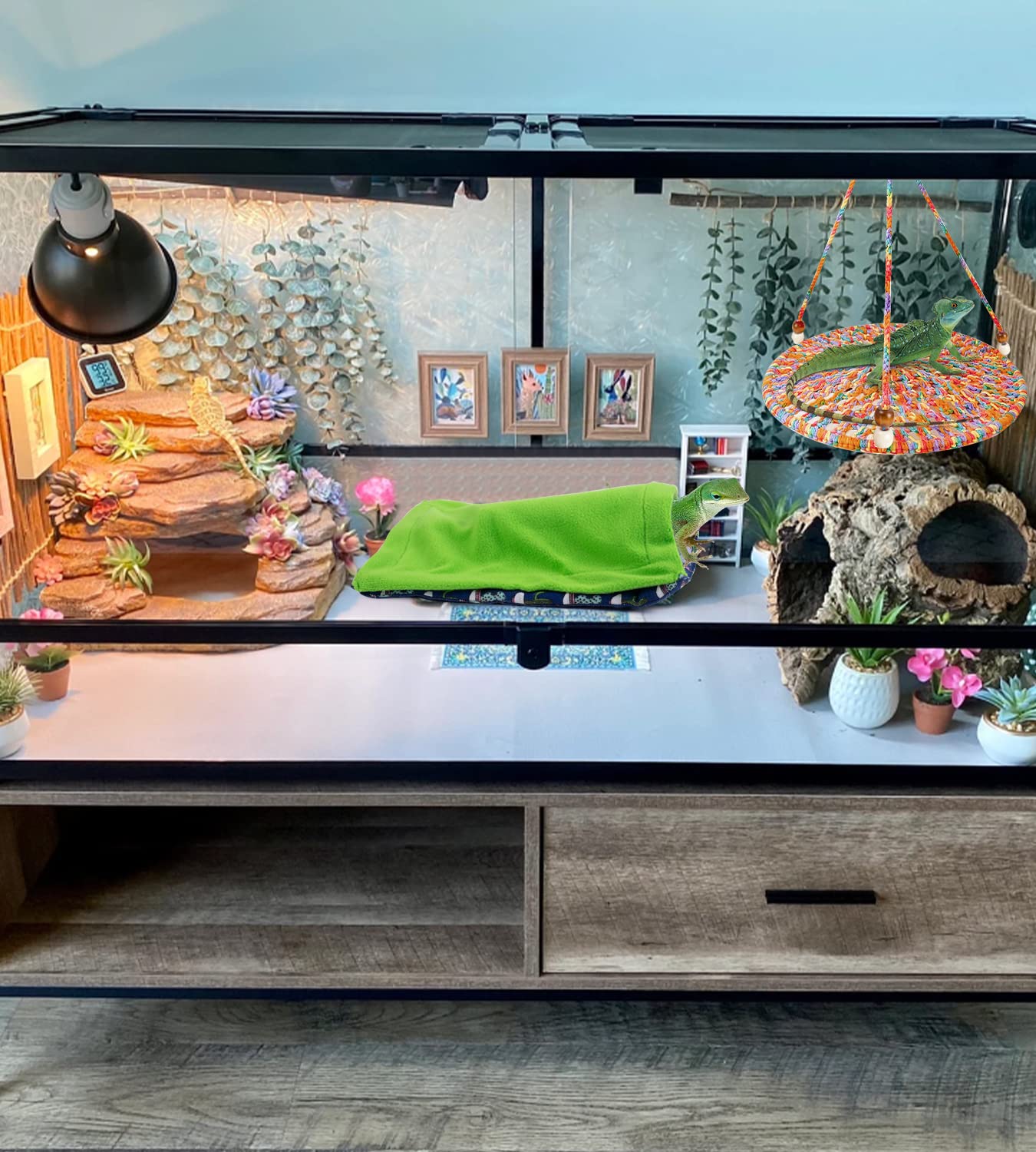 SEAPANHE Colorful Bearded Dragon Hammock Swing - Reptile Bed & Accessories for Small Pets, Ideal Hide Habitat Shelter for Gecko & Dragon