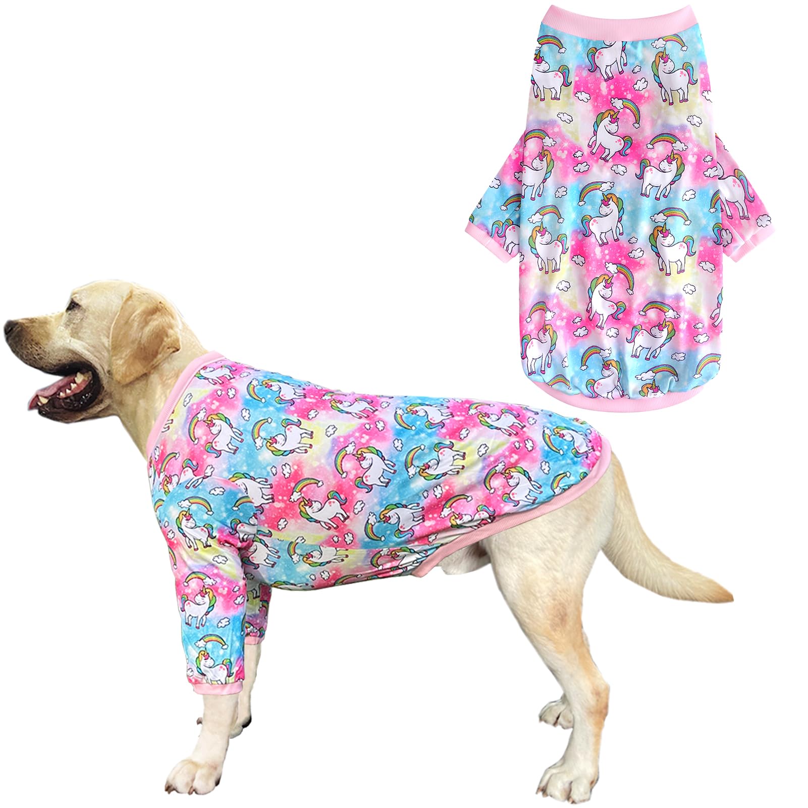 PriPre Dog Colorful Unicorn T Shirts Rainbow Pattern Printed Pet Shirt Softable Pajamas for Large Dog (XL,Colorful)