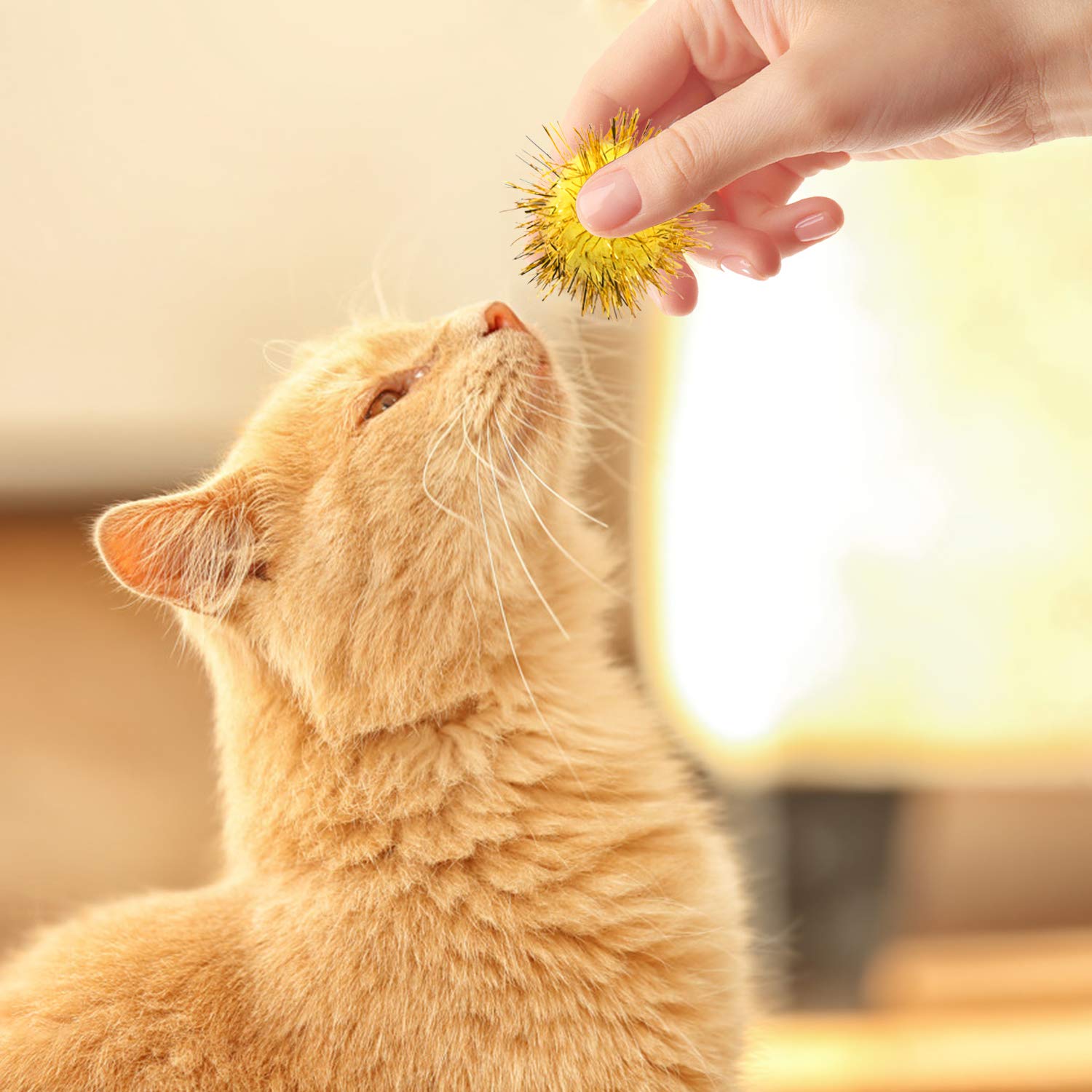 Vapker 30 Piece 1.5' Red Color Sparkle Balls Cat'S Favorite Toy Tinsel Pom Poms Glitter