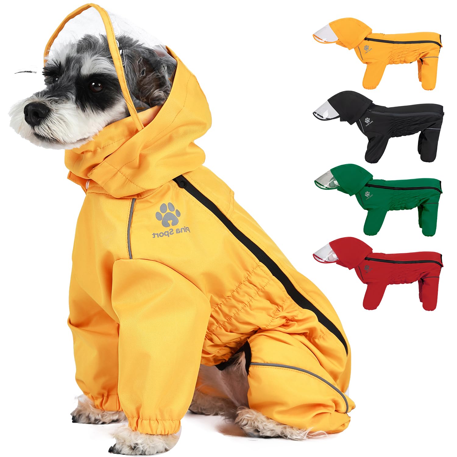 Pina Dog Raincoat With Hood, Lightweight Dog Jacket, Poncho With Reflective Strap And Pocket, Full Wrap Design For Wet Weather