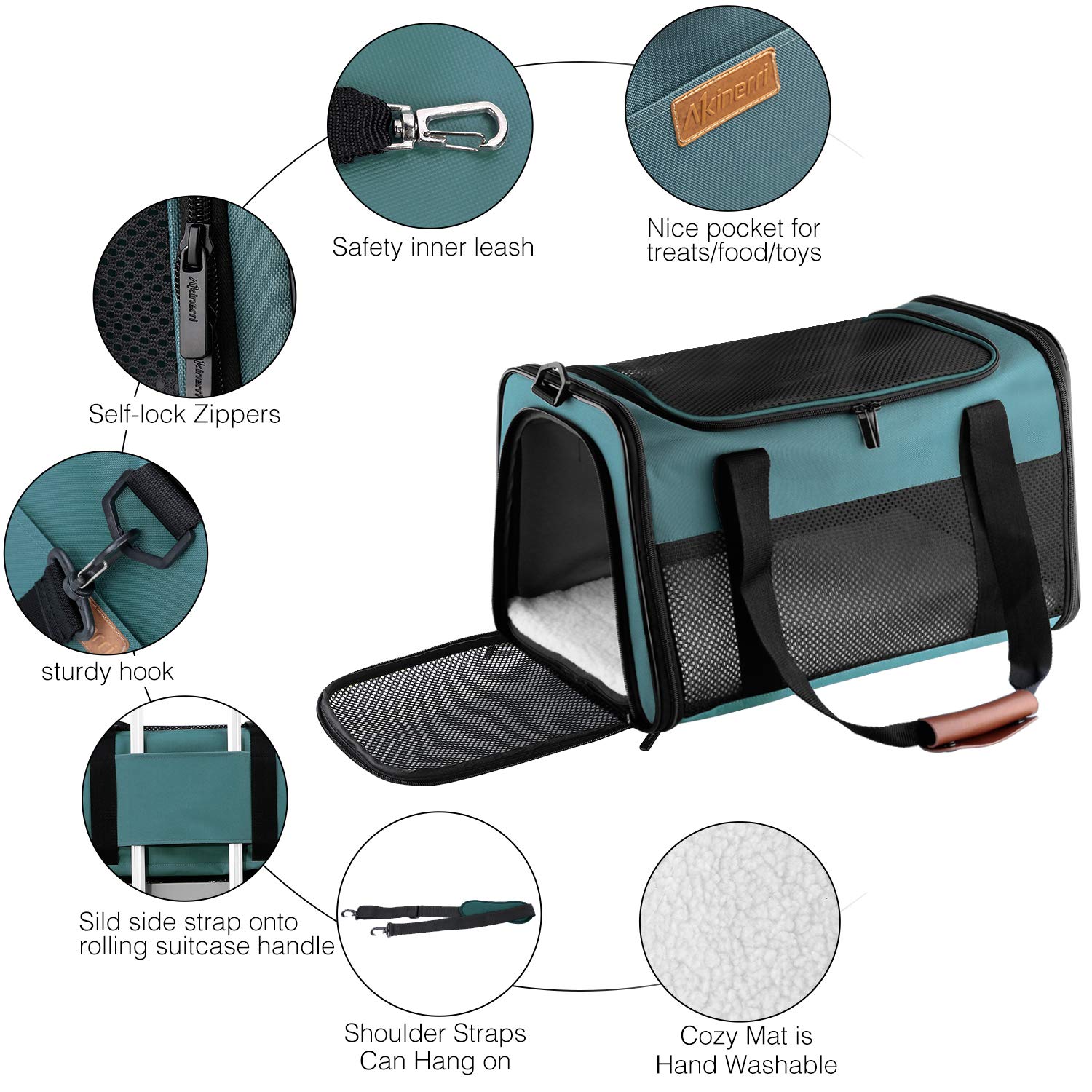 Akinerri Airline Approved Pet Carriers,Soft Sided Collapsible For Travel, Puppy, Small Medium Cats