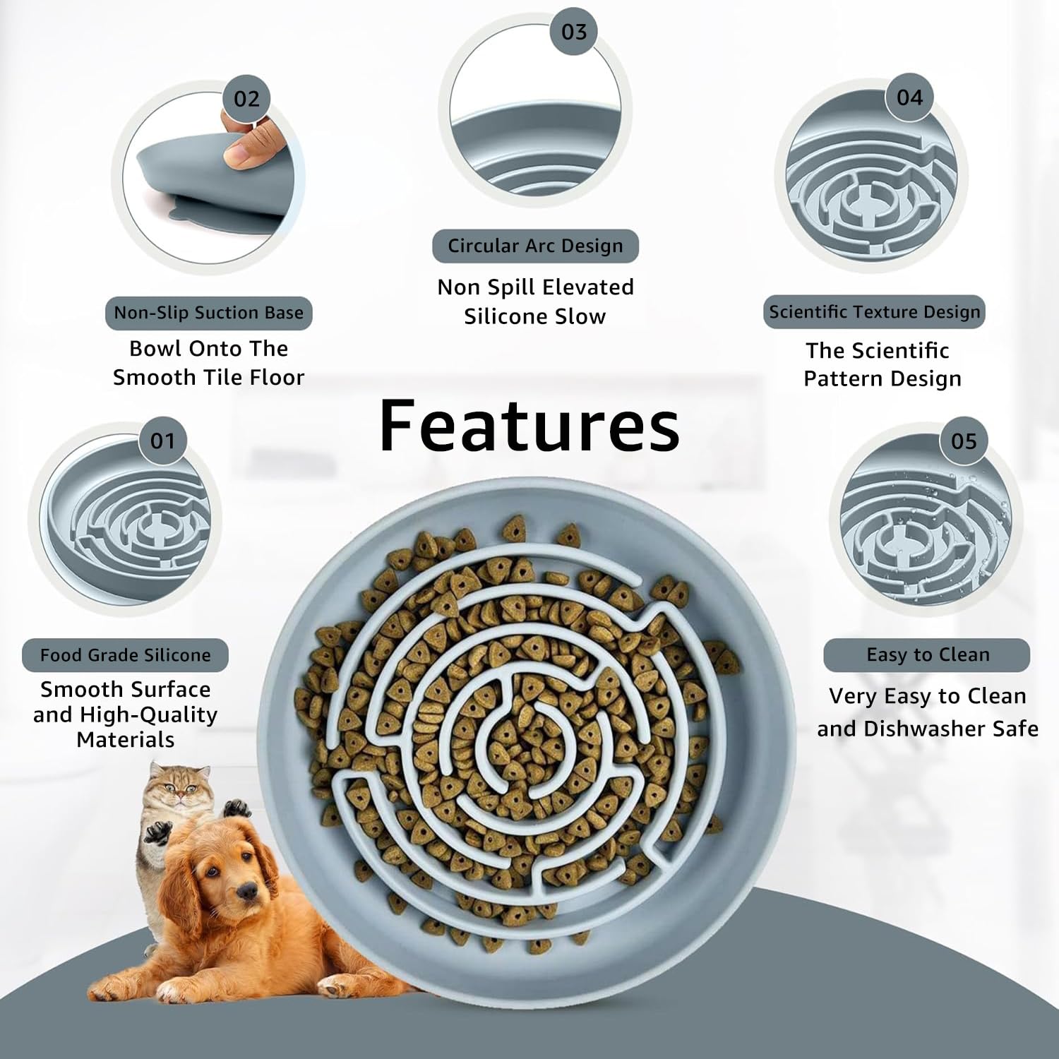 Yingfan Slow Feeder Dog Bowls, Silicone Non-Slip Dog Slow Feeder Bowl, Puzzle Slow Eating Bowl For Medium To Small Dogs, Easy To