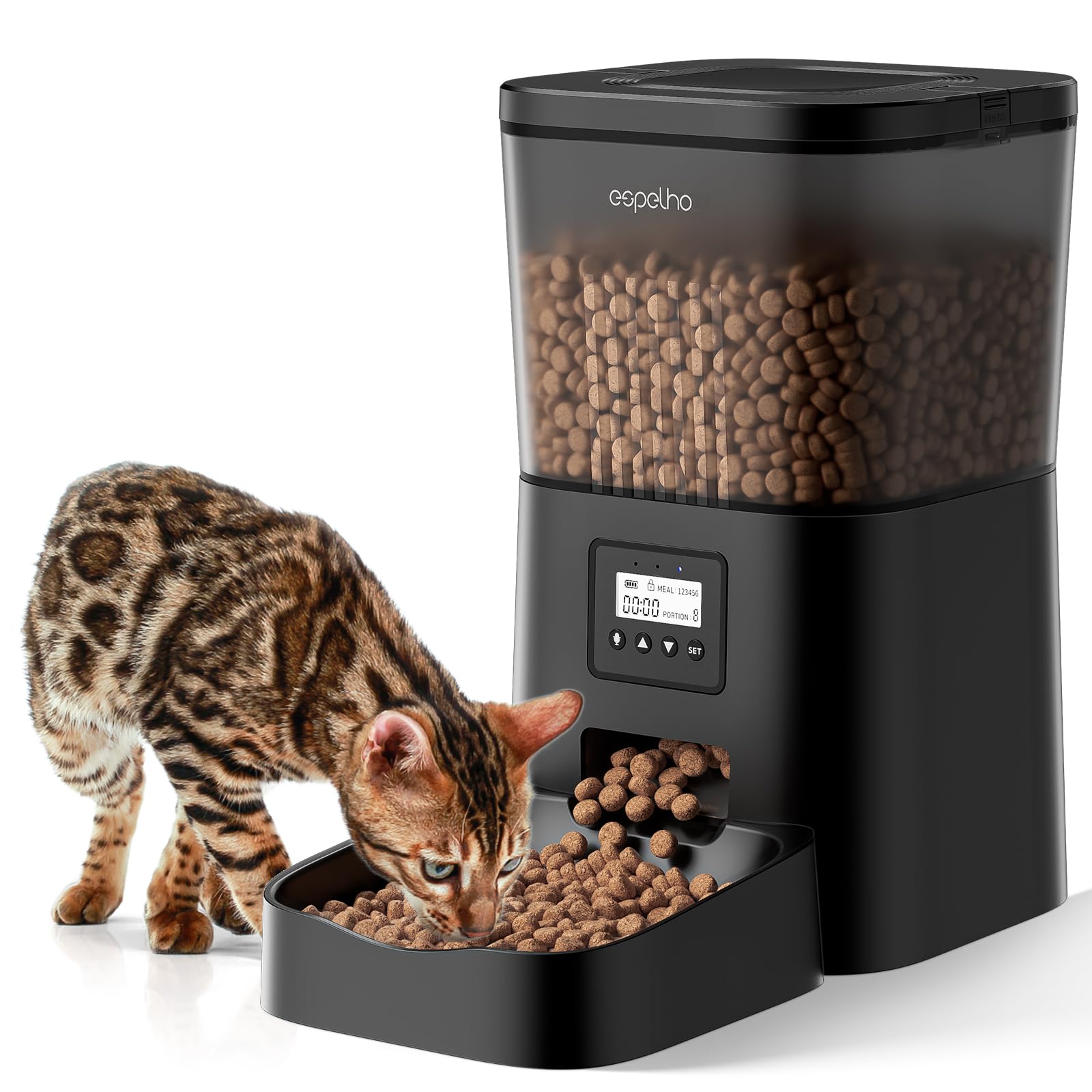 Espelho Automatic Cat Feeder- 4L Timed Cat Food Dispenser 1-6 Meals Control for Cat and Small Dog- Auto Pet Feeder with Desiccan