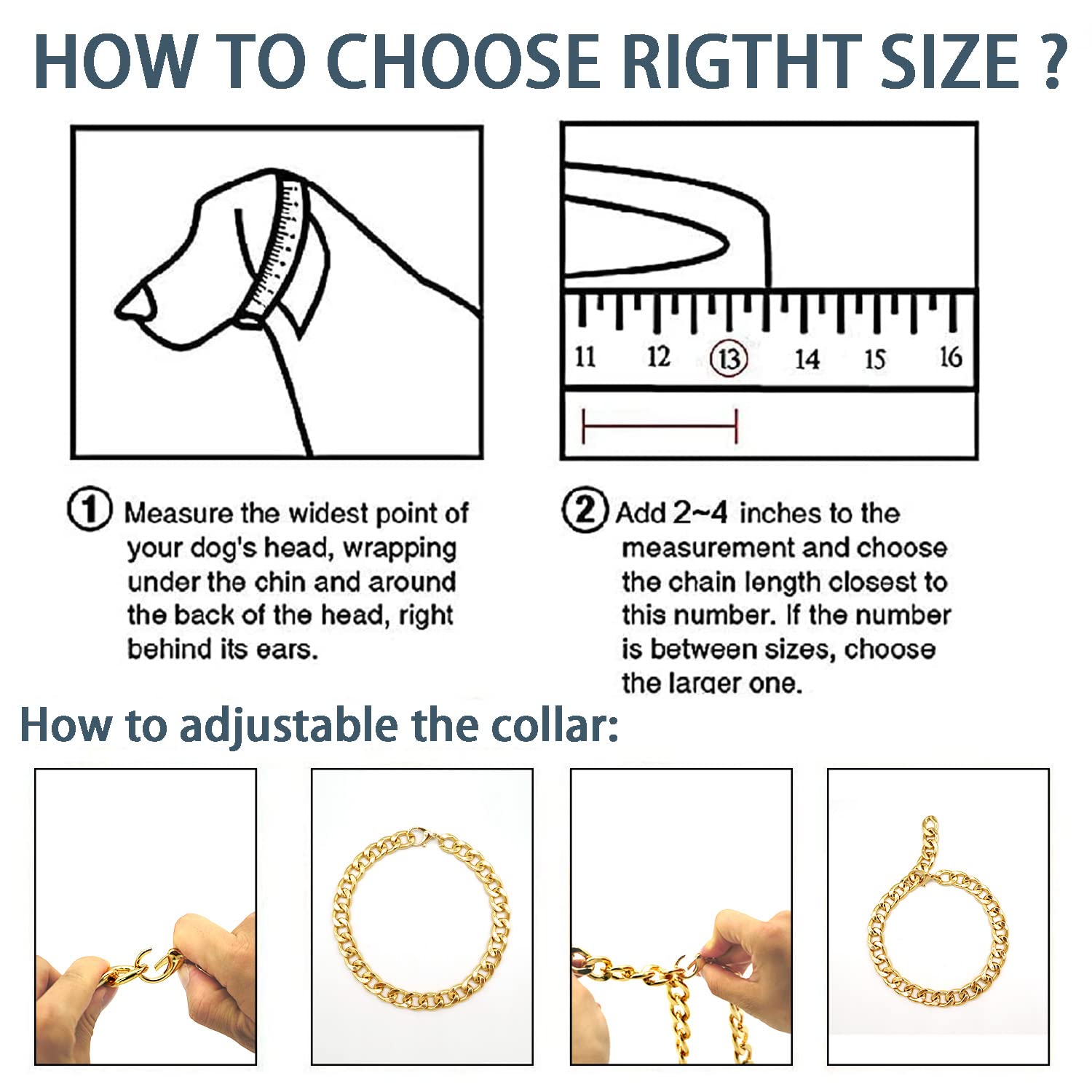 18K Gold Plated Dog Chain Collar-3/4 Inch (20Mm) Width Cuban Link Durable Dog Necklace, Cute Fashion Pet Collar For Pit Bulldog,