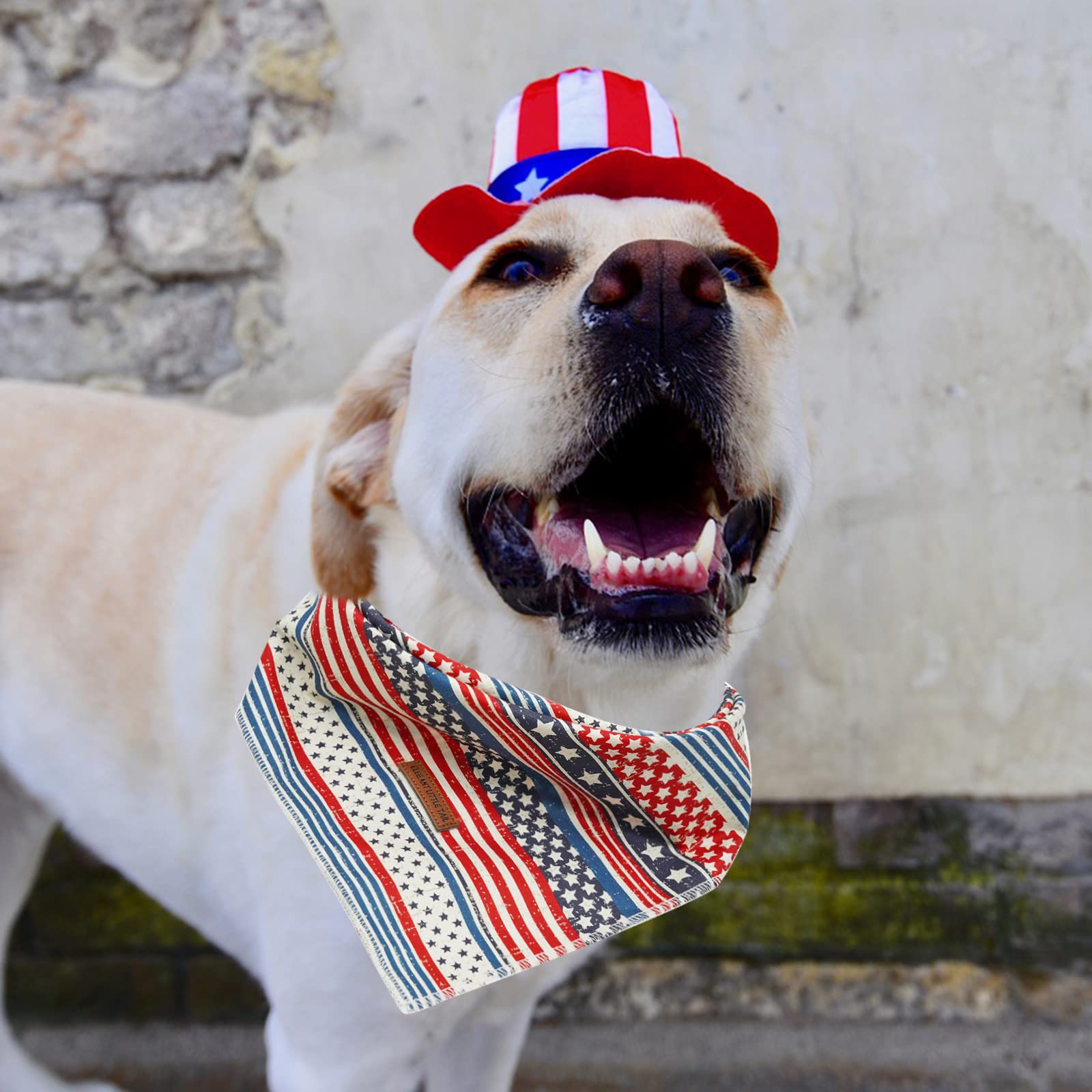 Elegant Little Tail American Flag Dog Bandana, Soft Adjustable Square Kerchief For Small Dogs