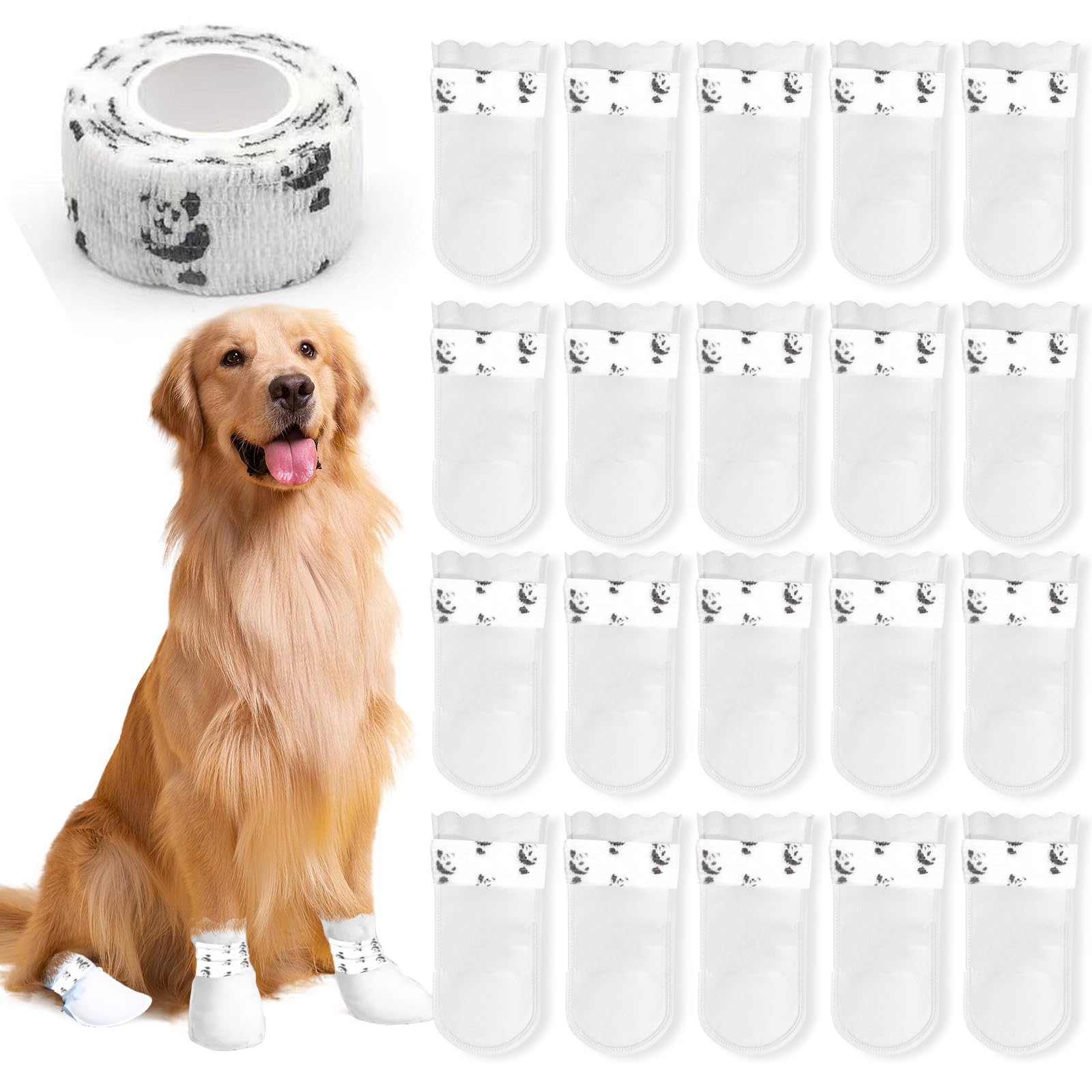 Ziyue 20Pcs Disposable Dog Booties For Paw Protection Dog Feet Covers Pet Shoes For Dogs Paw Wound Recovery Protectors With 1 Ro