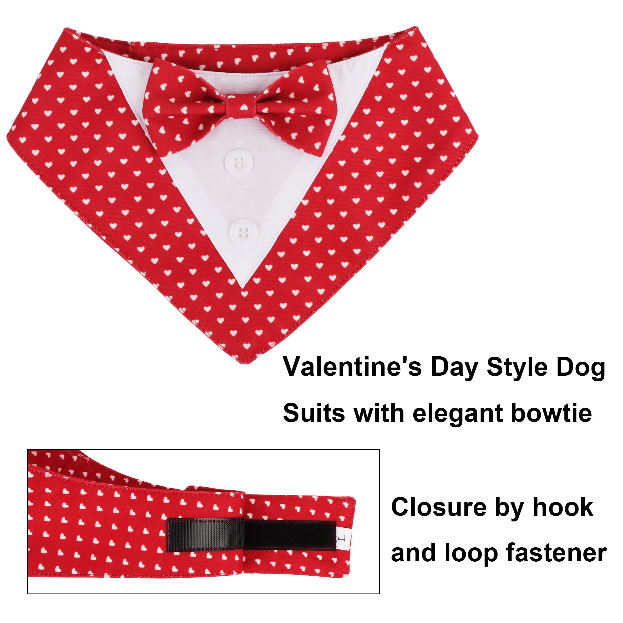 Adoggygo Valentine Dog Tuxedo Bandana, Red Heart Pet Tux With Bowtie Adjustable Valentine Costume For Medium Large Dogs Pets (L)