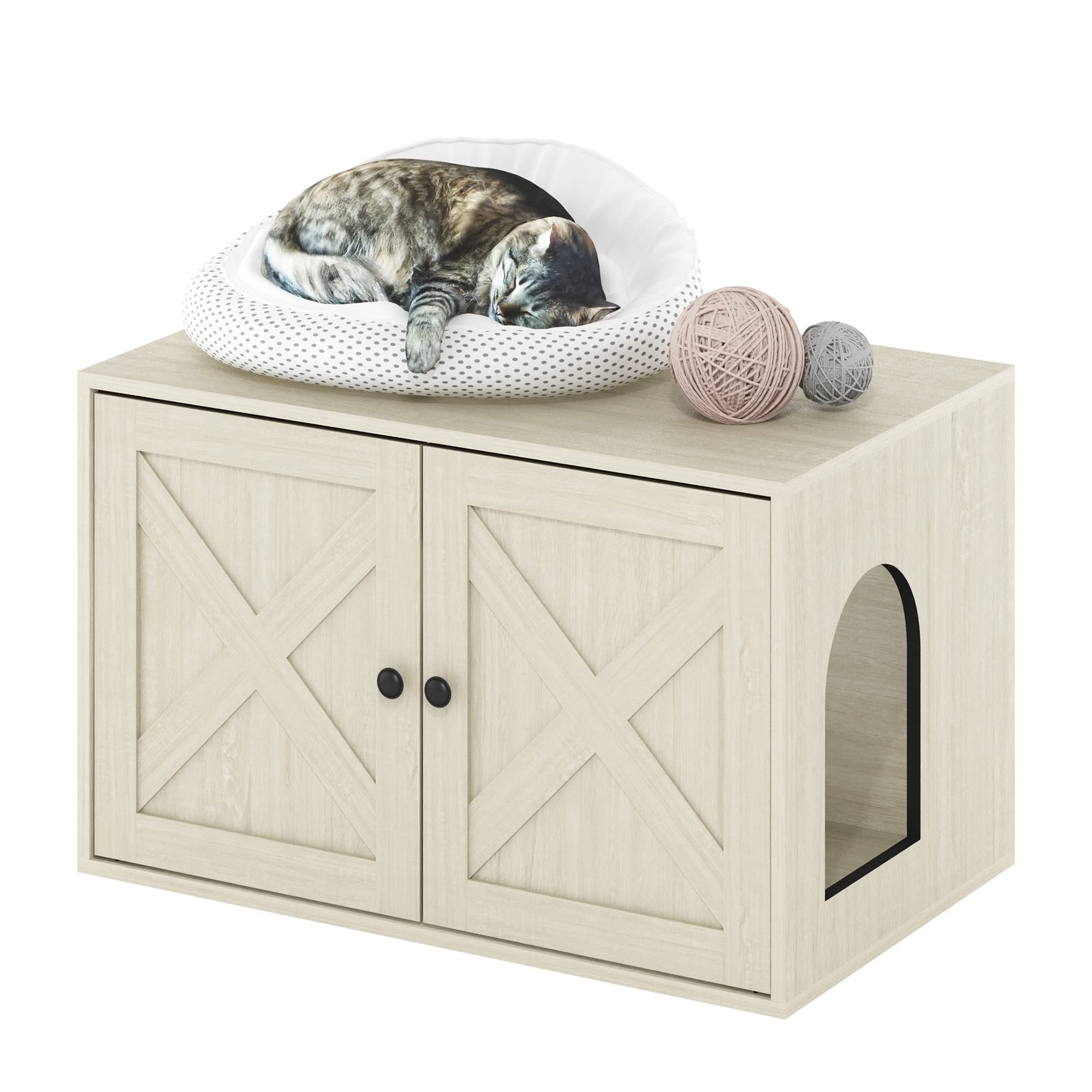 Furinno Peli Farmhouse Cat Litter Box Enclosure, White Wash