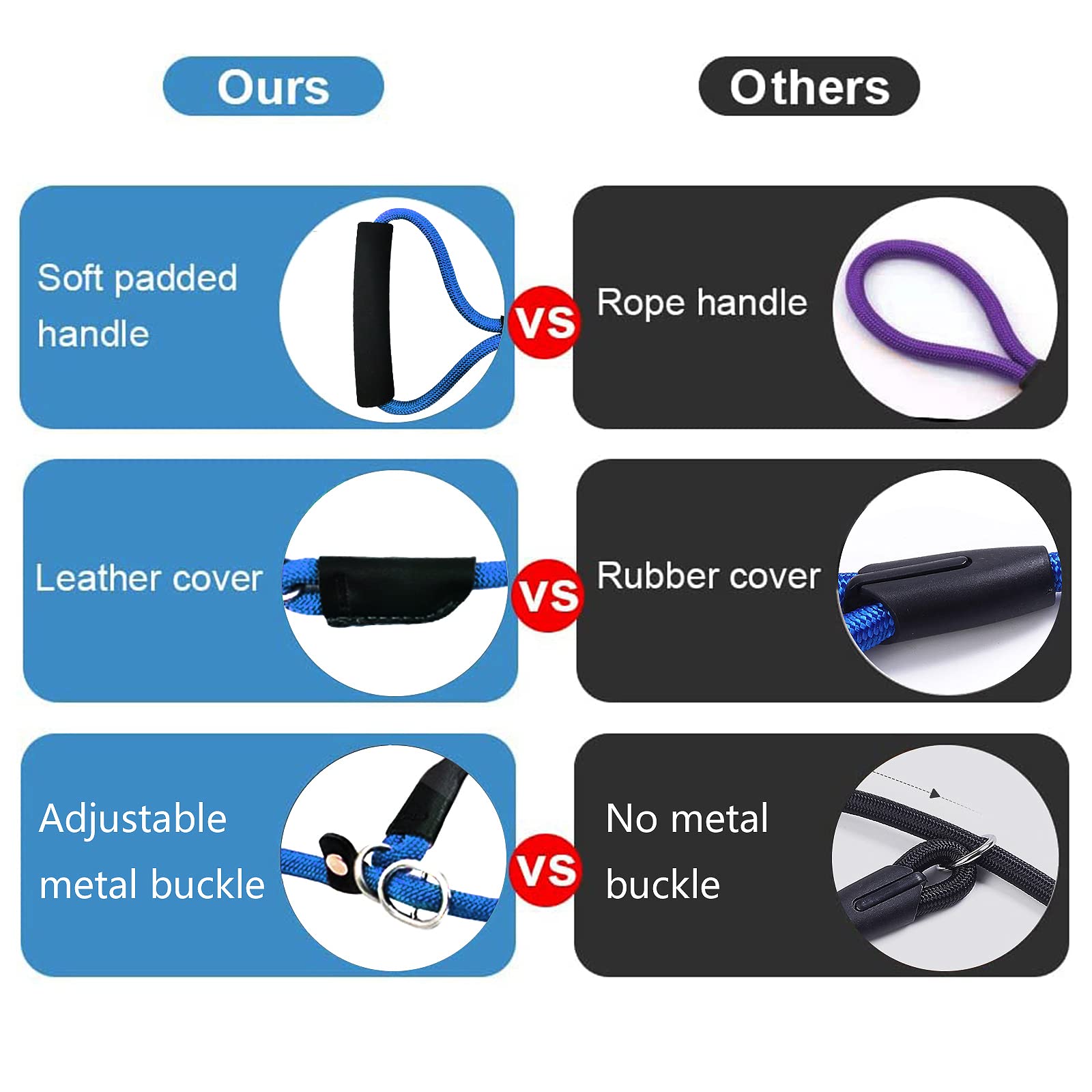 Nordkawa 3Pcs Slip Lead Dog Leash, 6 Ft Dog Leash Adjustable Dog Training Leash, Strong Nylon Rope Leash With Padded Handle, Dog