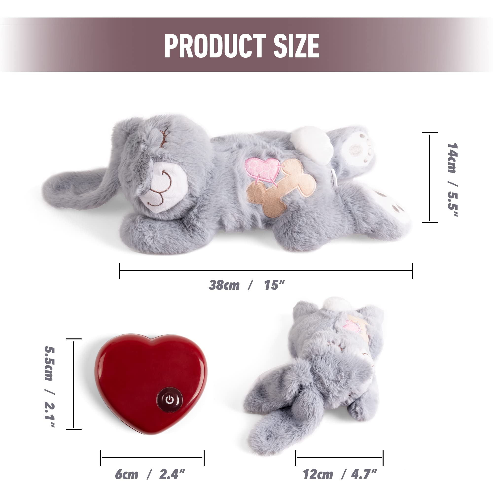 PetPrime Dog Heart Beat Puppy Plush Rabbit Toy - with Warmer Bag Pet Soft Anxiety Puppy Relief Toy for Sleeping(Gray Rabbit)