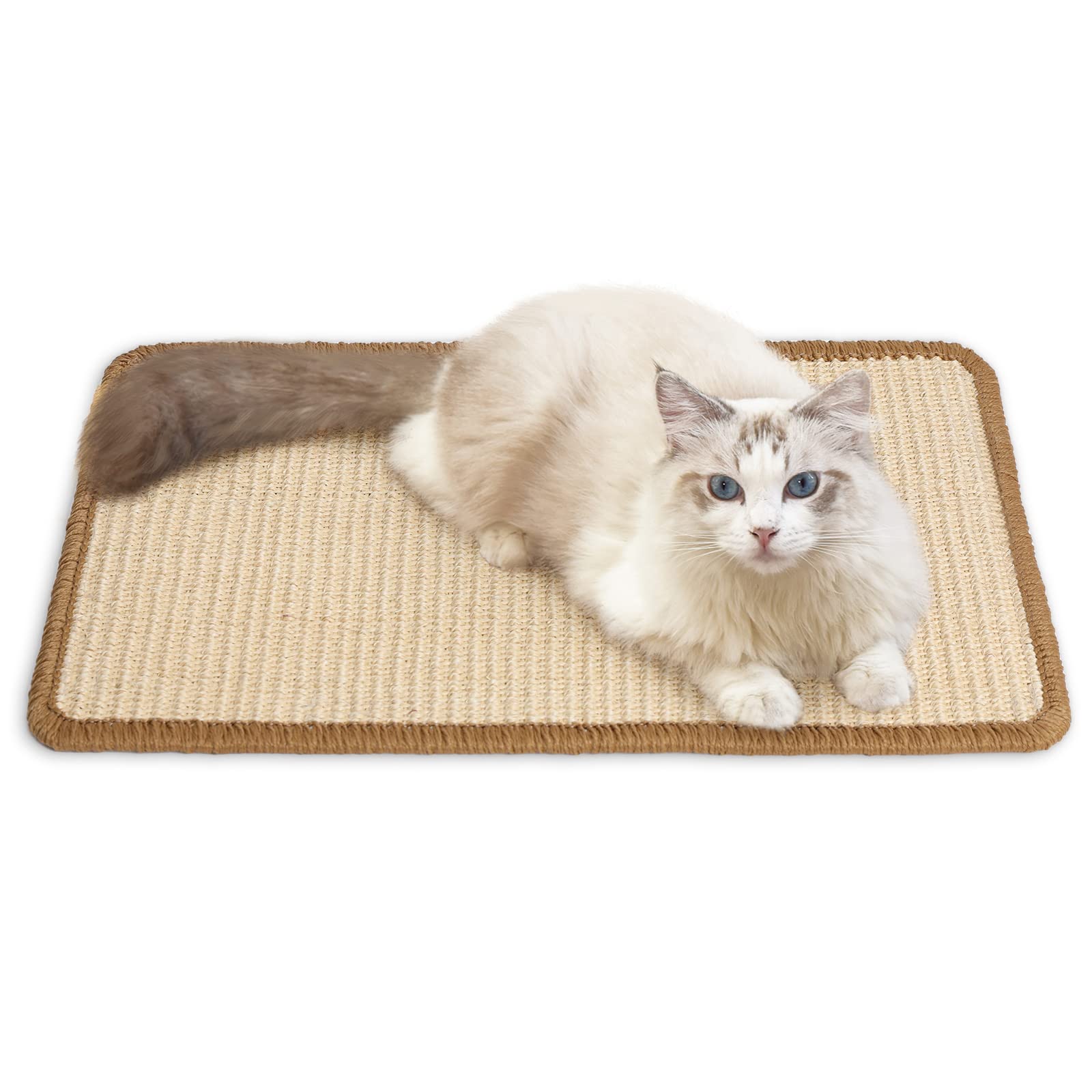 Fukumaru Cat Scratcher Mat, 19.6 X 11.8 Inch Natural Sisal Cat Scratch Mats, Horizontal Cat Floor Scratching Pad Rug, Protect Ca