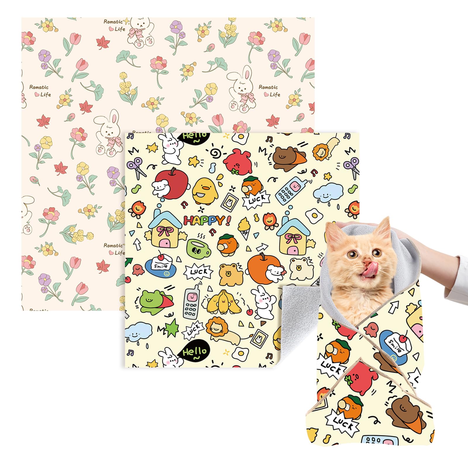 Virgoccy Cat Grooming Wrap, 2Pcs [M+L] Cat Restraint Wrap For Nail Clipping, Ear Cleaning, And Teeth Brushing, Self-Adherent, An