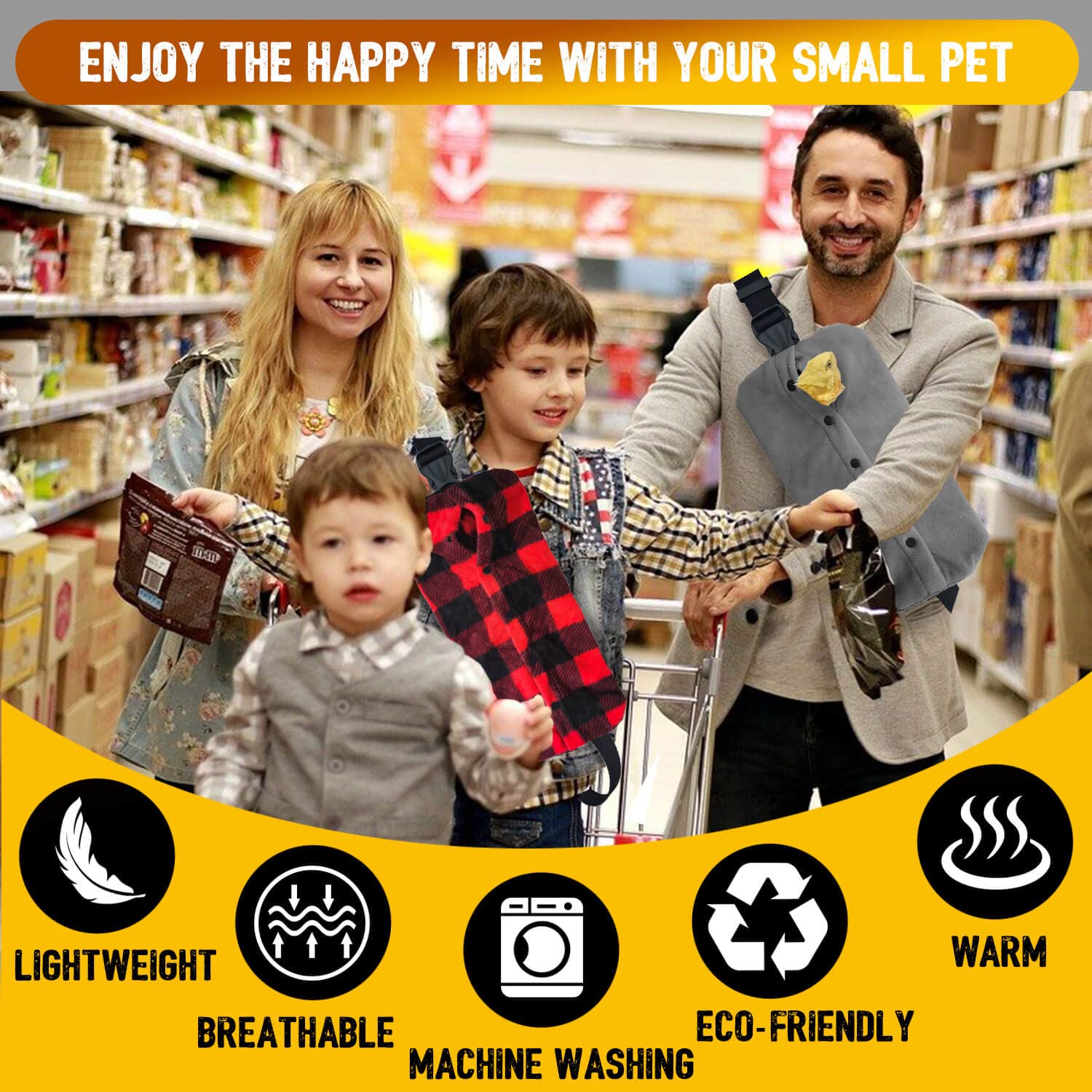 WATFOON Adjustable Lizard Leather Leash Harness and Bearded Dragon Carrier Sling, Reptile Small Pet Training Leashes and Beardie