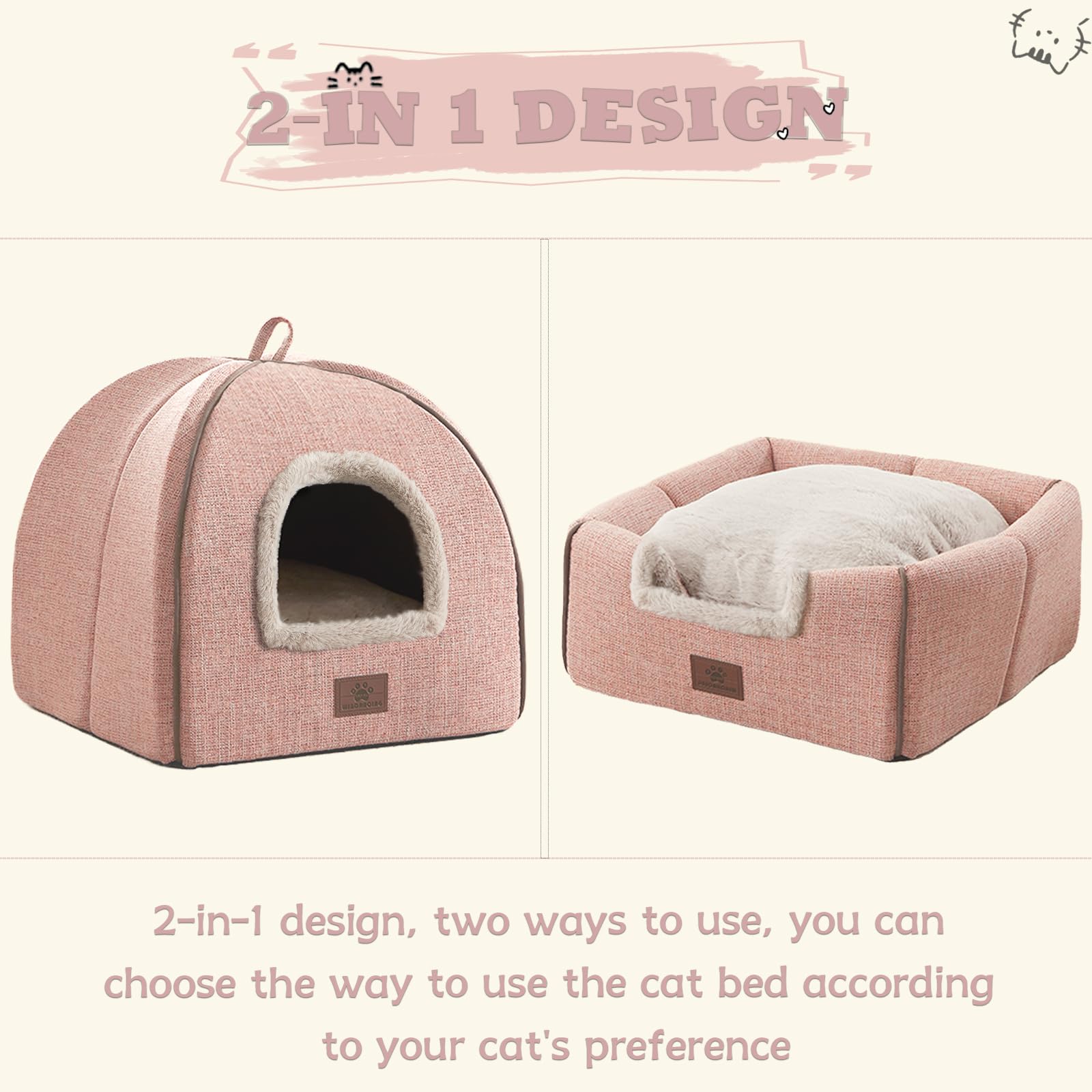 Cat Beds For Indoor Cats - Cat House Cats Tent With Removable Washable Cushioned Pillow, Soft And Self Kitten Beds,Pet Bed((Larg