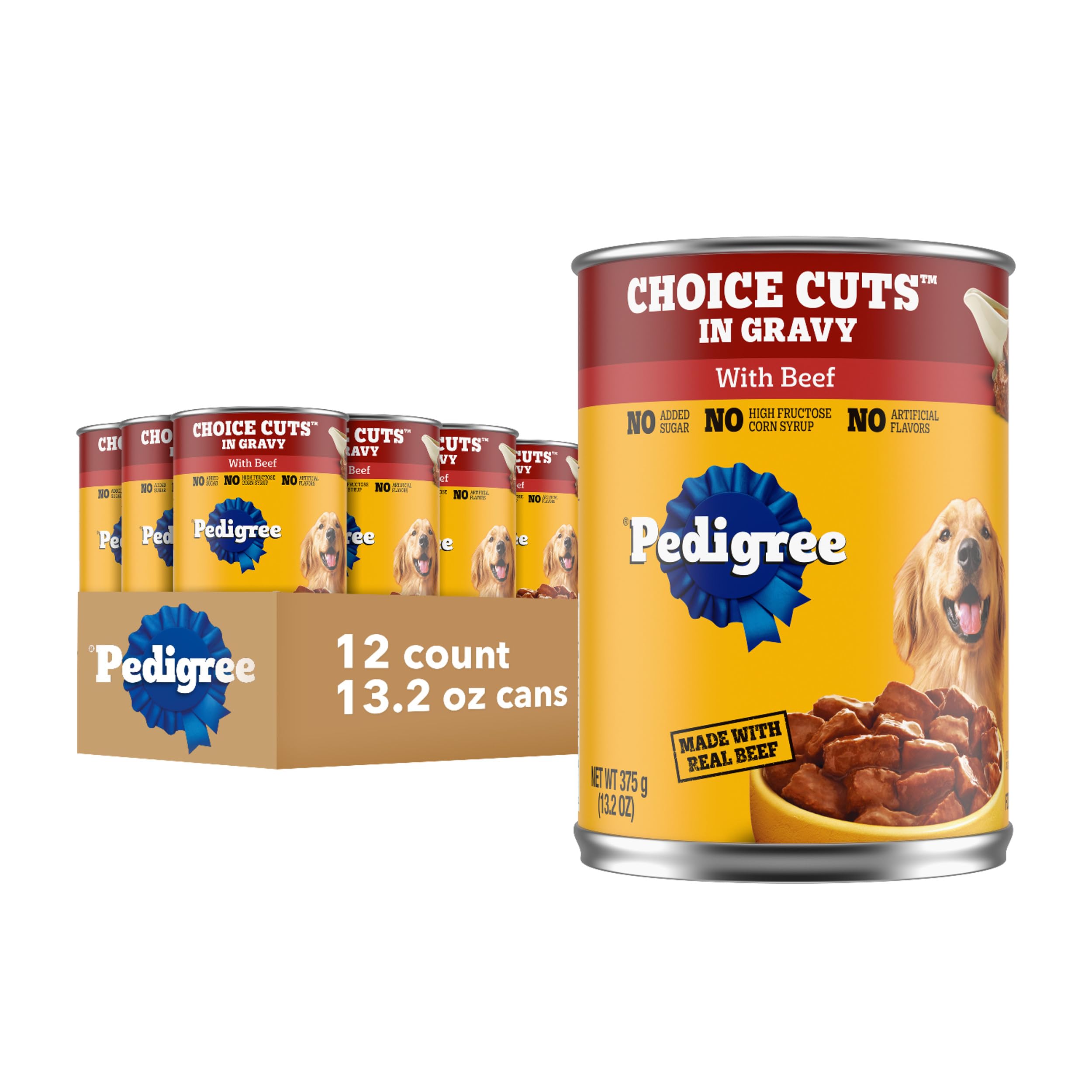 Pedigree Choice Cuts In Gravy Adult Canned Soft Wet Dog Food With Beef, 13.2 oz. Cans (12 Count, Pack of 1)