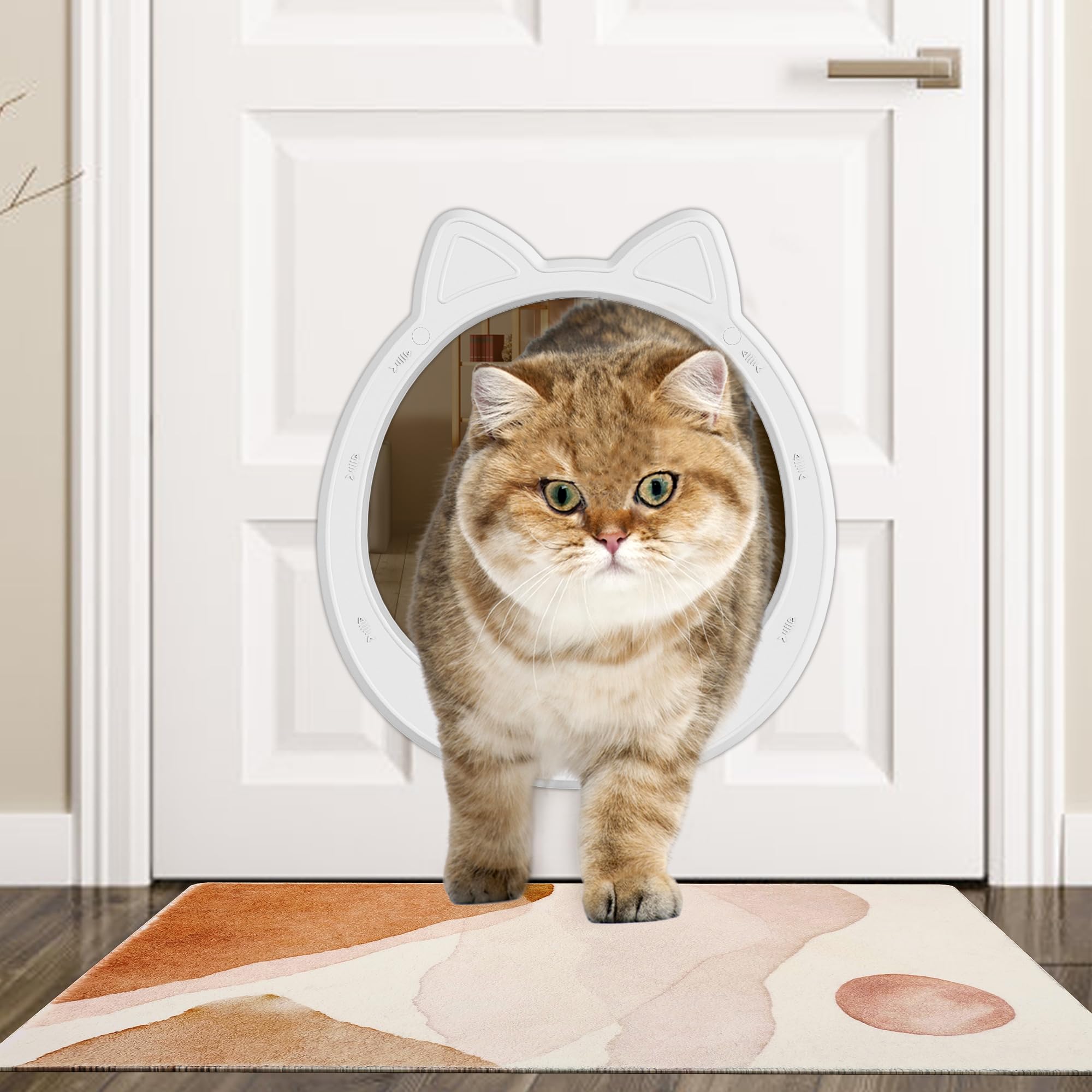 Caremyworld Large Cat Door Interior Door, No-Flap Cat Door For Interior Door, Pet Door For Cats, Easy Diy Setup, No Training, Up To 22 Lbs, Easy To Install(Snow White)