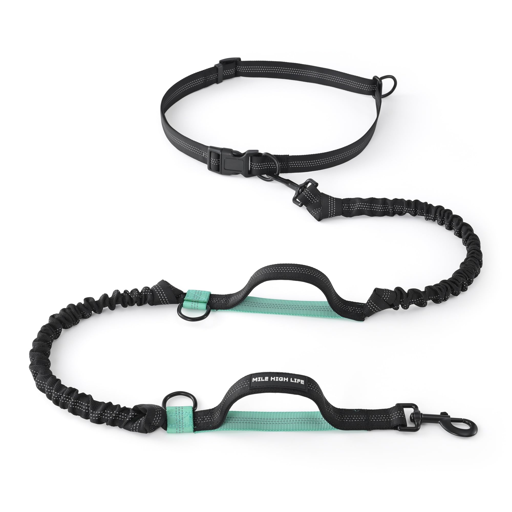Mile High Life Hands Free Waist Leash For Dog Running Training And Jogging, Adjustable Belt With Double Handle, Reflective Bunge