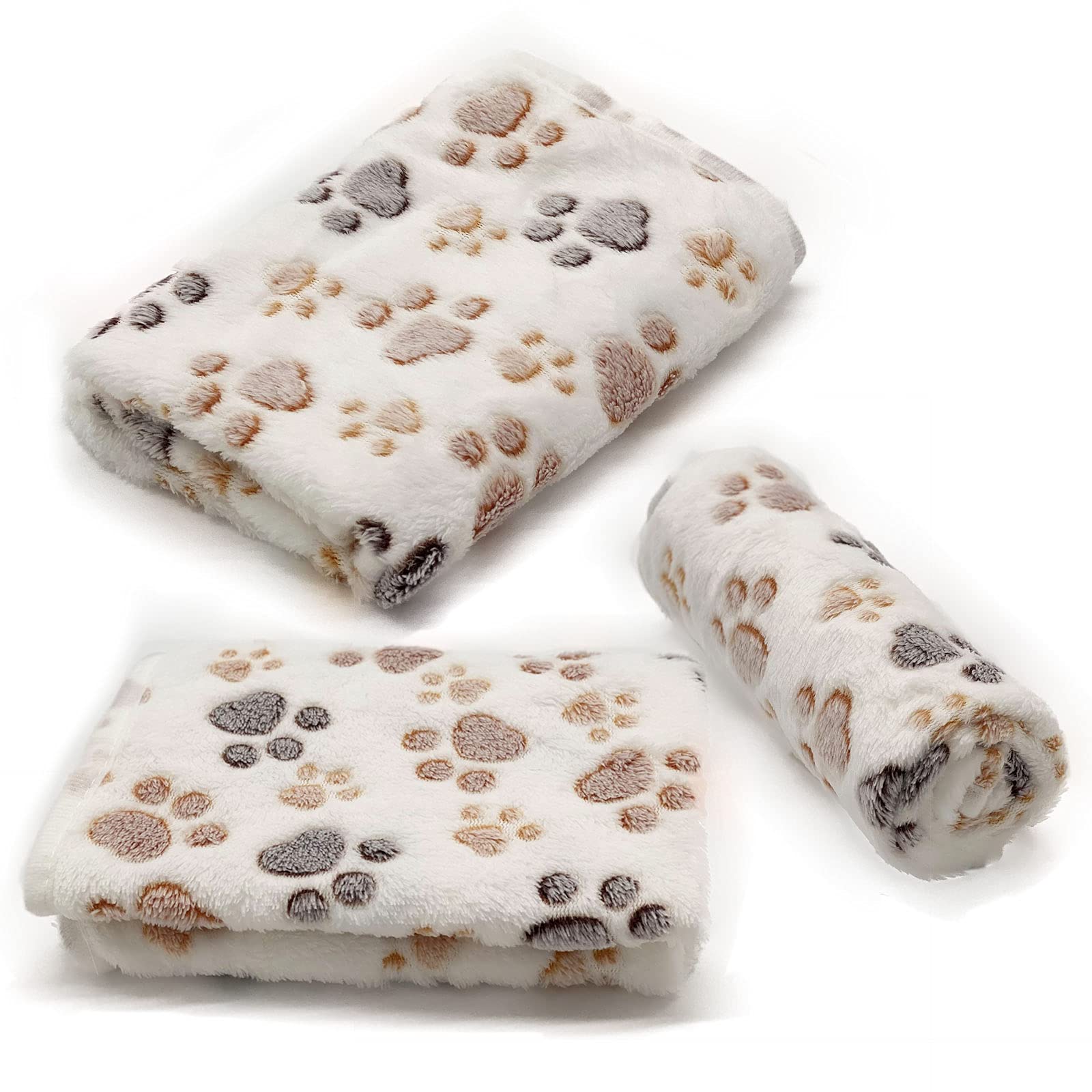 Sorkut 1 Pack 3 Puppy Dog Blankets Super Soft Warm Sleep Mat Fluffy Premium Fleece Pet Blanket Flannel Throw For Dog Puppy Cat - Paw Print Beige/Pink/Brown Small(23'X15')