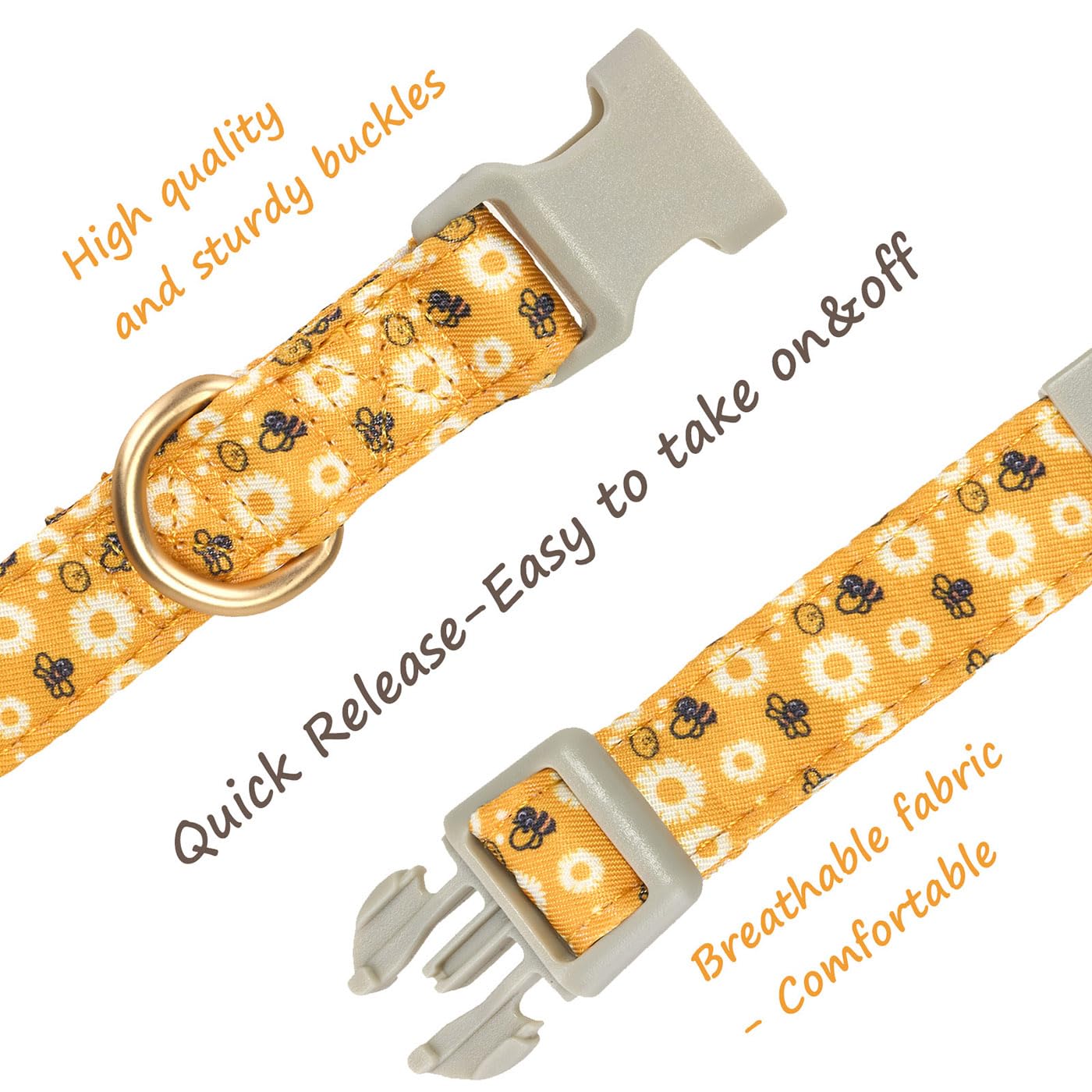 Ewinoom Bowtie Dog Collar Adjustable Soft Cotton Dog Collars In Cute Bee Pattern,For Small Medium Large Boy & Girl Dogs,Yellow B