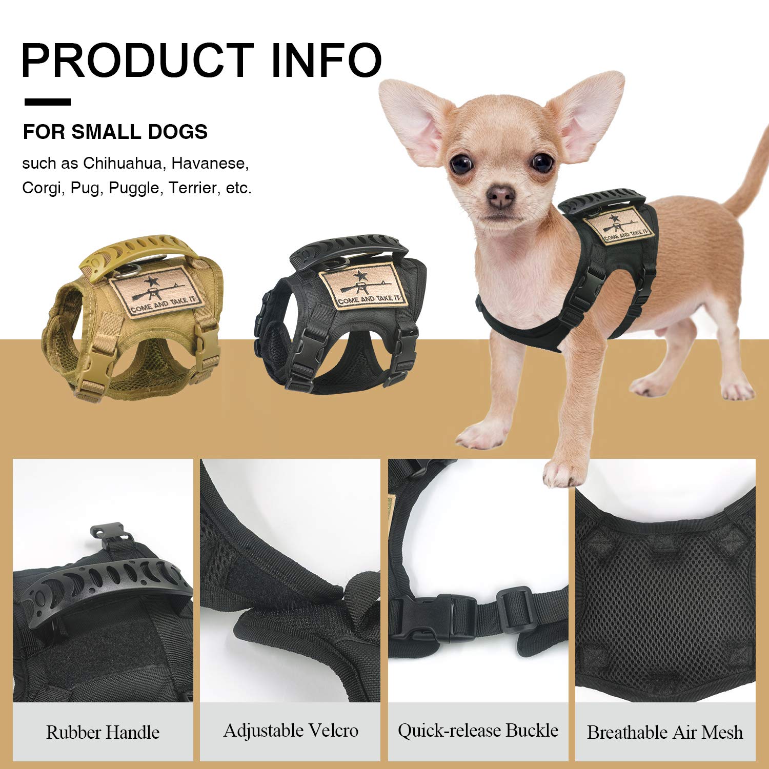 Tactical Dog Training Harness Outdoor Working Vest Adjustable Military MOLLE Dog Vest Harness with Rubber Handle X-Small (Pack o