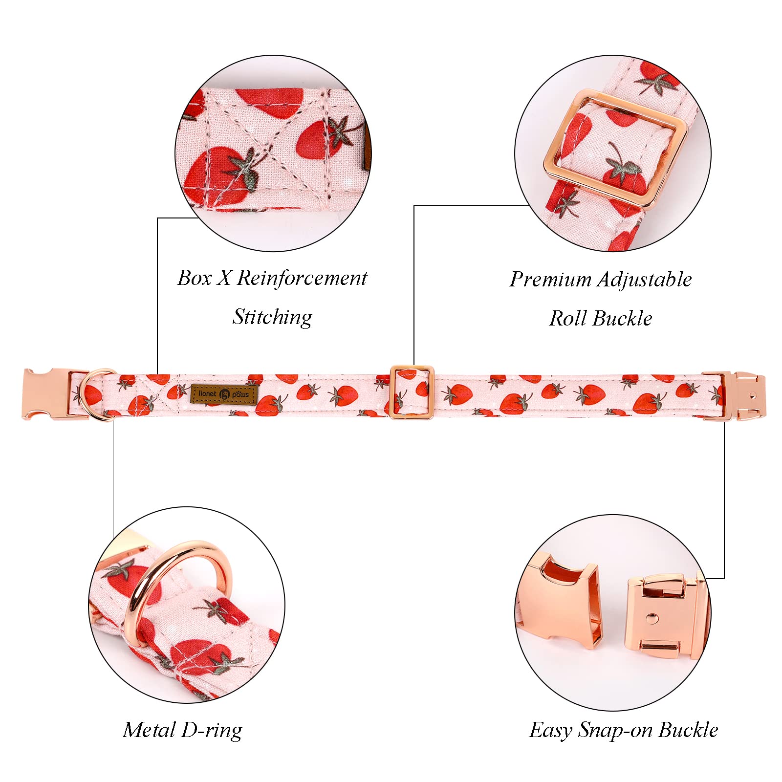 Lionet Paws Dog Collar With Flower - Cute Cotton Adjustable Flower Dog Collar With Metal Buckle For Large Dog Girl Boy Gift, L, Neck 16-24In
