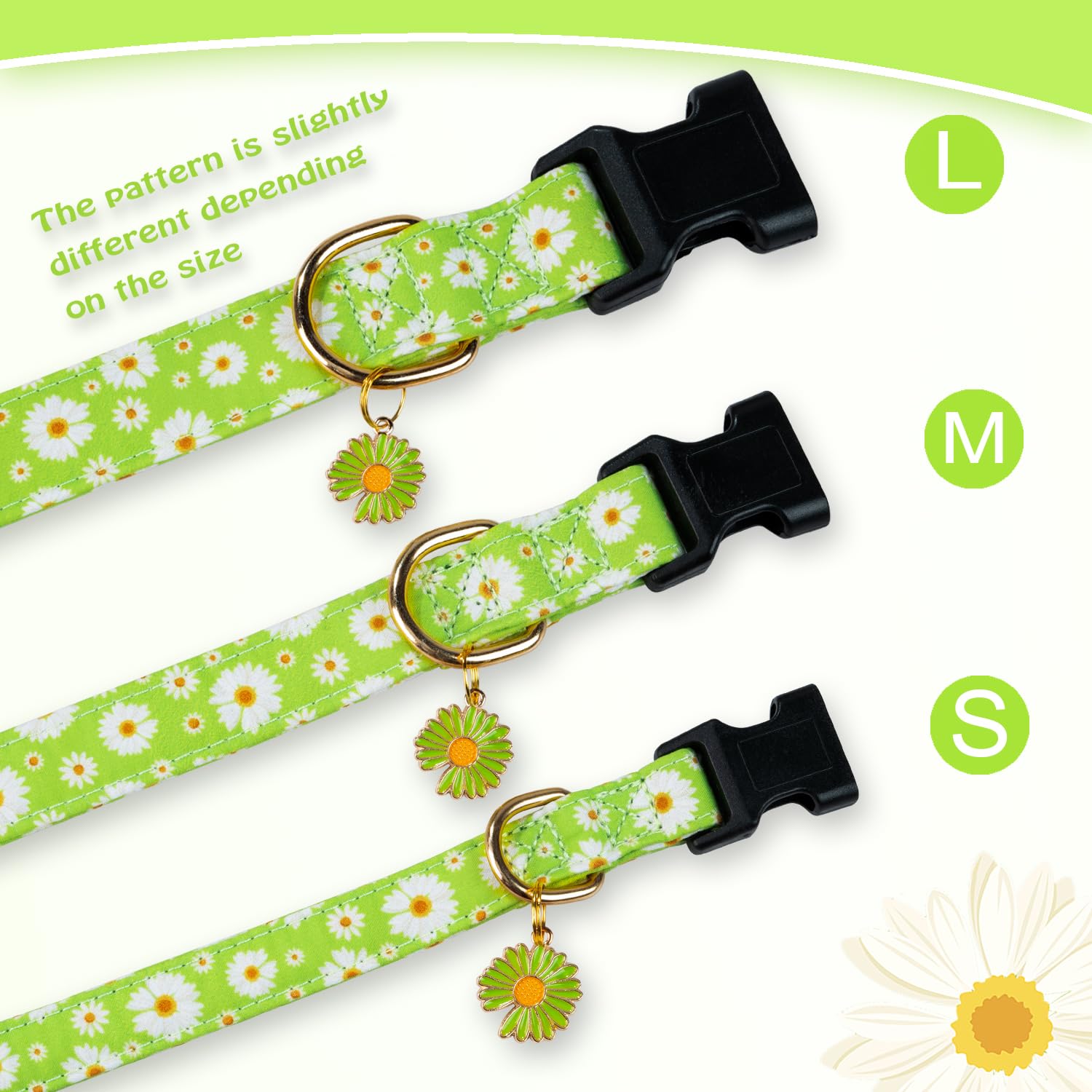 Prehai Cute Cotton Dog Collar For Boy And Girl Dogs Fresh Flower Pattern Puppy Collar For Small Medium Large Dogs Adjustable Flo