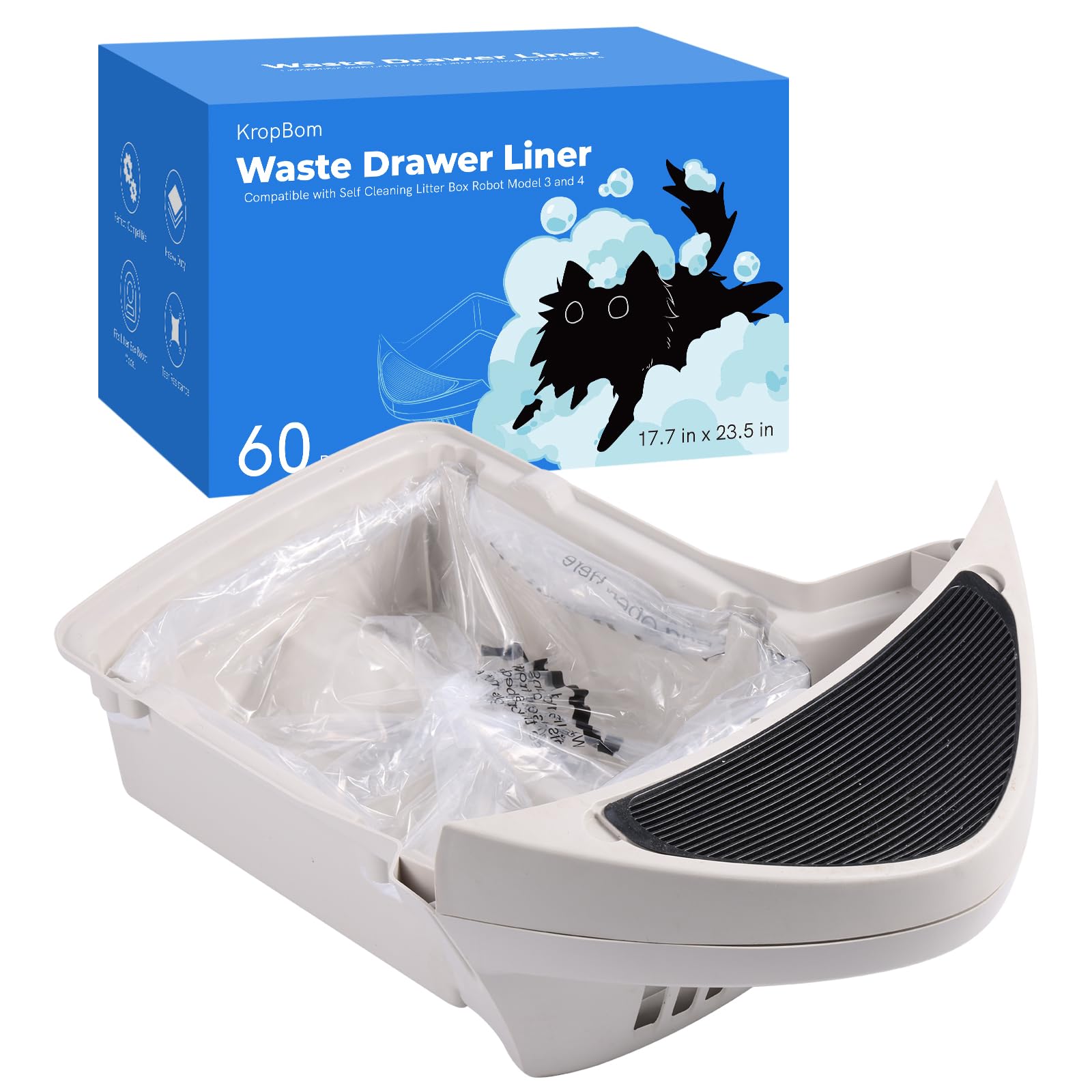 60 Pack Litter Box Robot 3 4 Waste Bags, Self Cleaning Cat Litter Box Robot Waste Liner Bags Replacement, Heavy Duty 9-11 Gallon