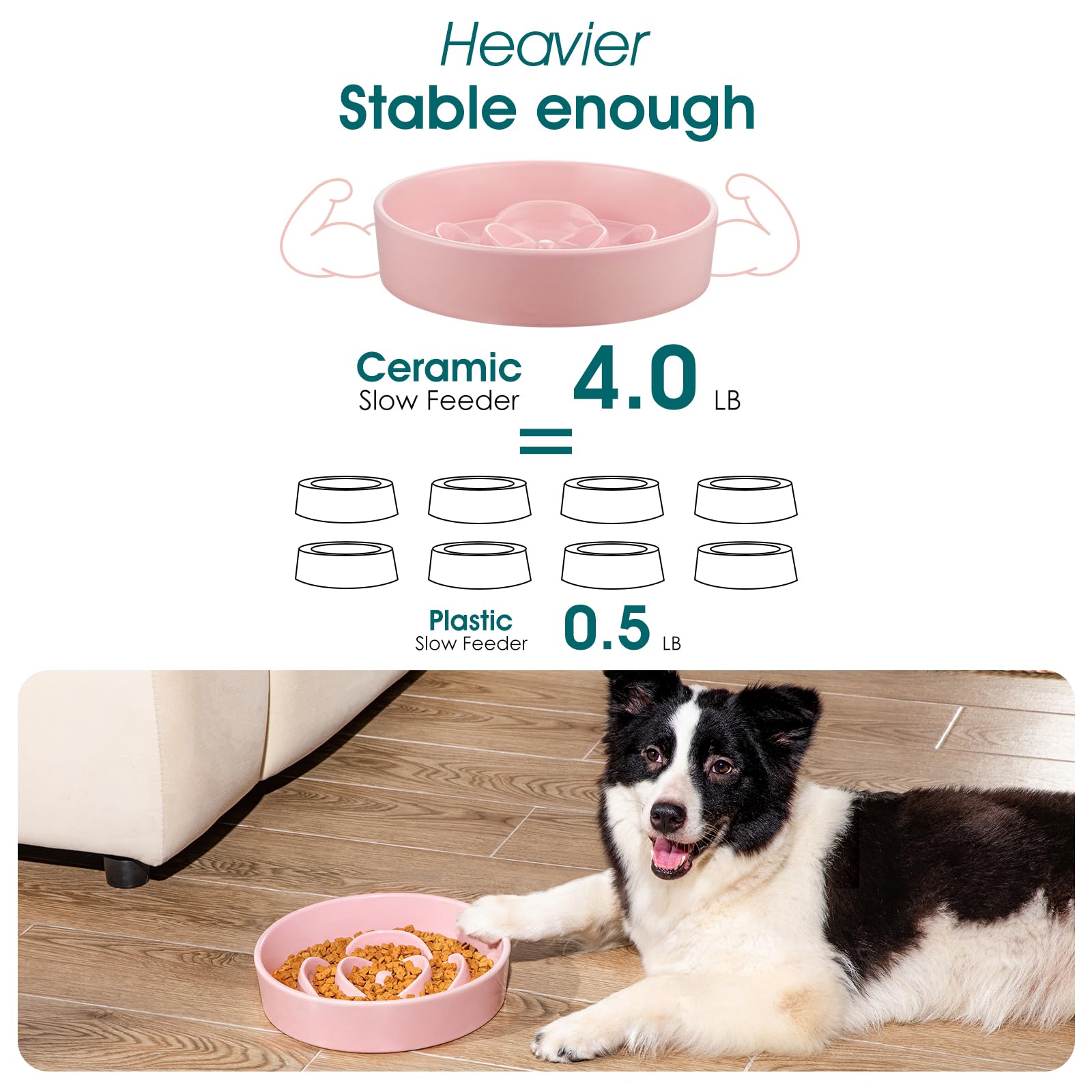 vancasso Slow Feeder Dog Bowl, 3 Cups Ceramic Slow Feeder for Large Breed, Puzzle Maze Dog Food Bowl for Fast Eater, Pink