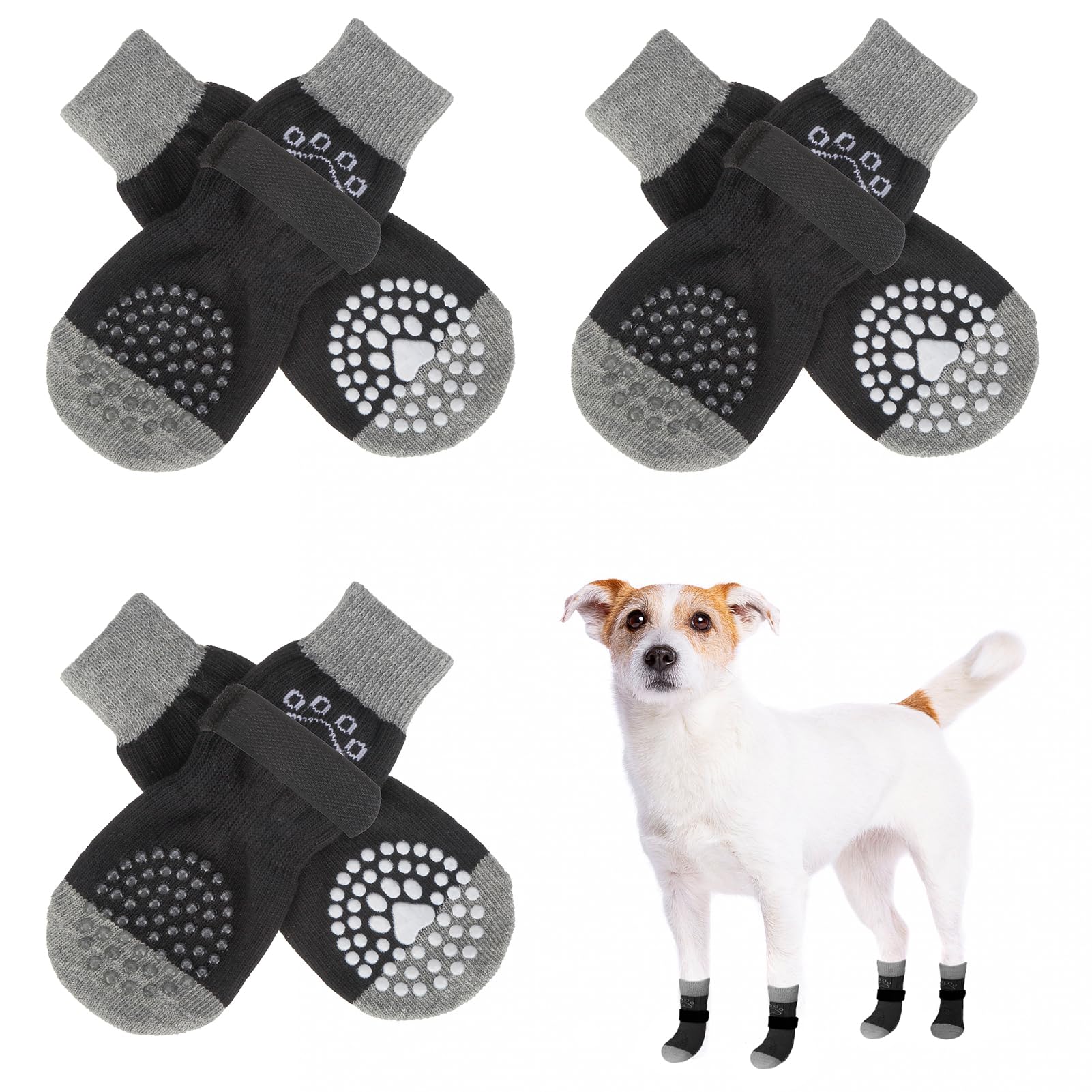 SCENEREAL Anti-Slip Dog Socks, 6 Pack Paw Protectors for Small, Medium, Large Dogs, Black Pearl Paw, Indoor Protection