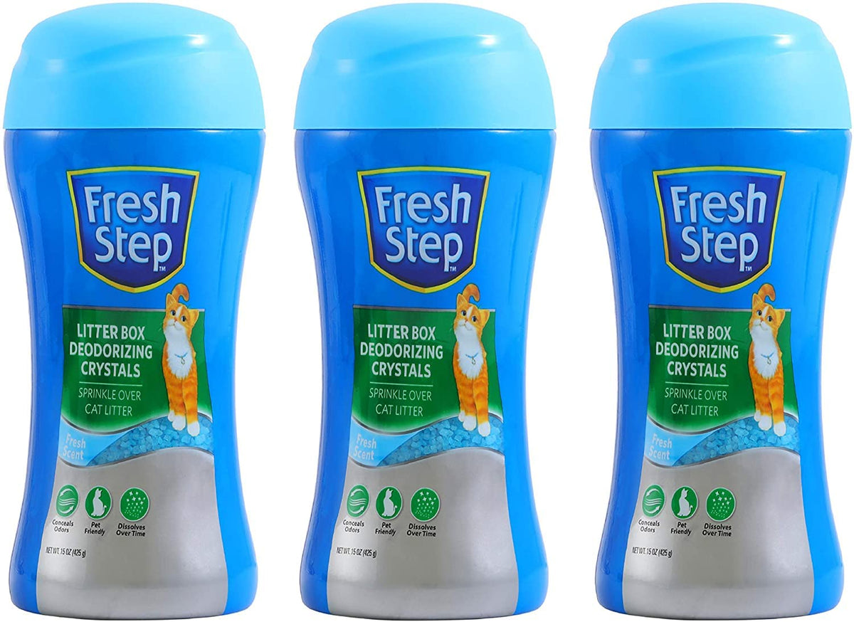 Fresh Step Cat Litter Crystals In Fresh Scent | Cat Litter Box Deodorizer | Combats Cat Odors And Neutralizes Smells To Keep Your Home Clean, 15 Ounces - 3 Pack