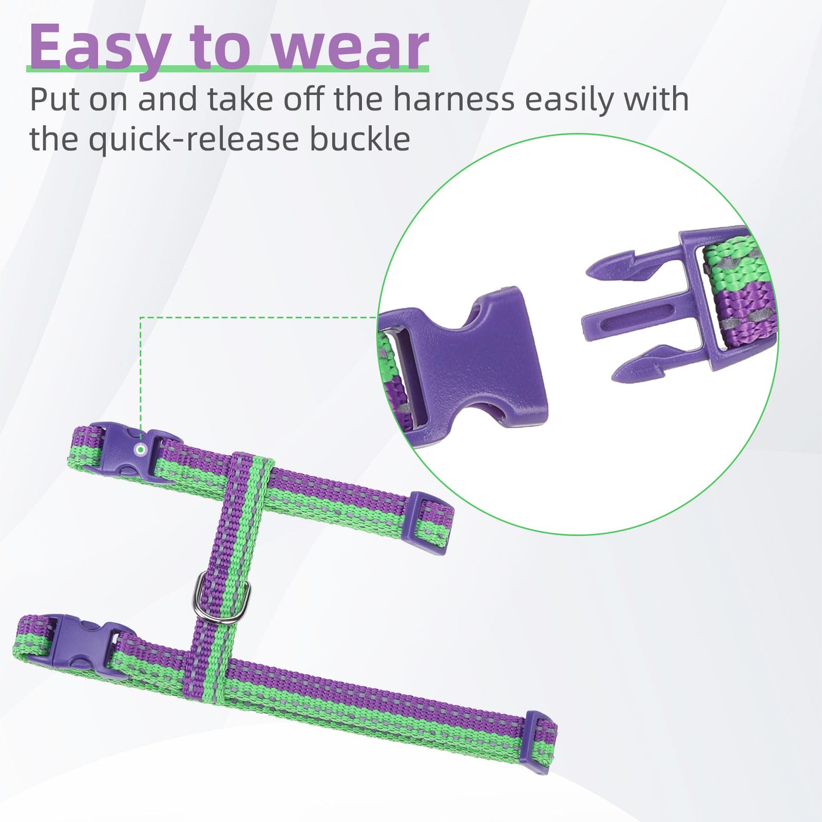 PUPTECK Adjustable Cat Harness & Leash Set, Escape Proof, Small, Purple & Green, Polyester, Model: SCIUK25CHS02_RP&G_S
