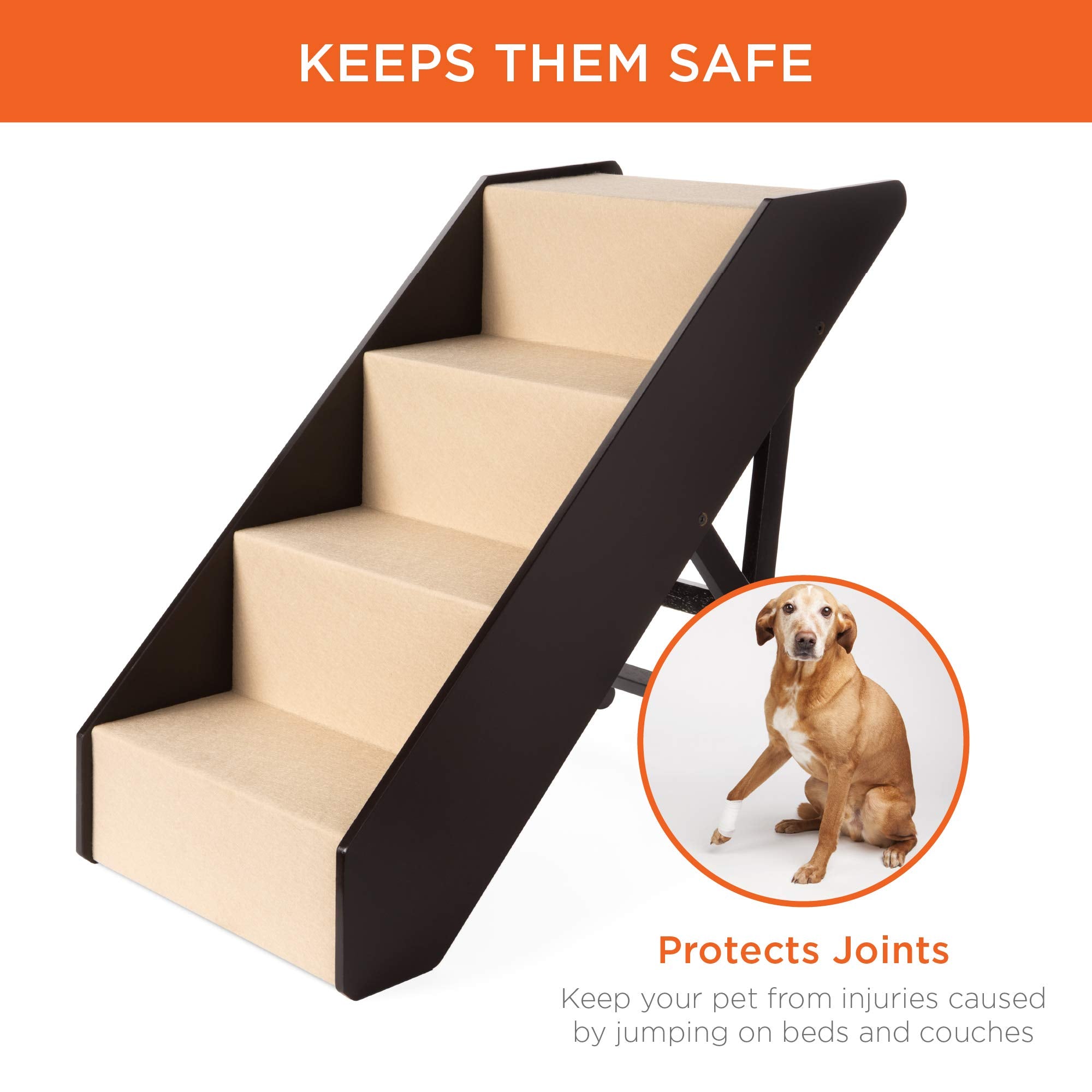 Best Choice Products 4-Step Foldable Wooden Pet Stairs, Non-Slip, Brown, Ideal for Small to Large Dogs & Cats, No Assembly Required