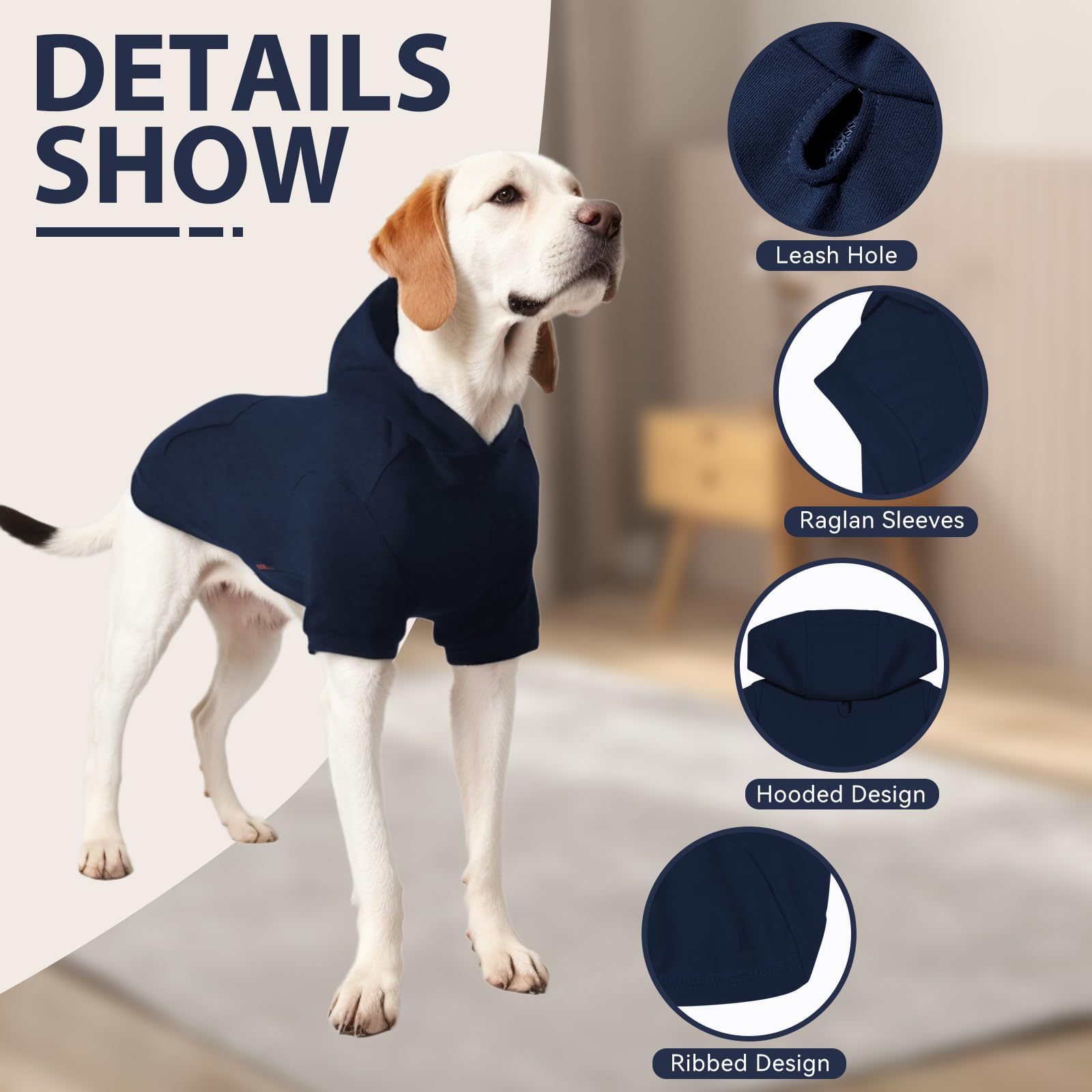 Kickred Basic Dog Hoodie, Soft Premium Quality Dog Hoodie Sweater With Leash Hole And Pocket, Cotton Dog Puppy Sweatshirt Fashio