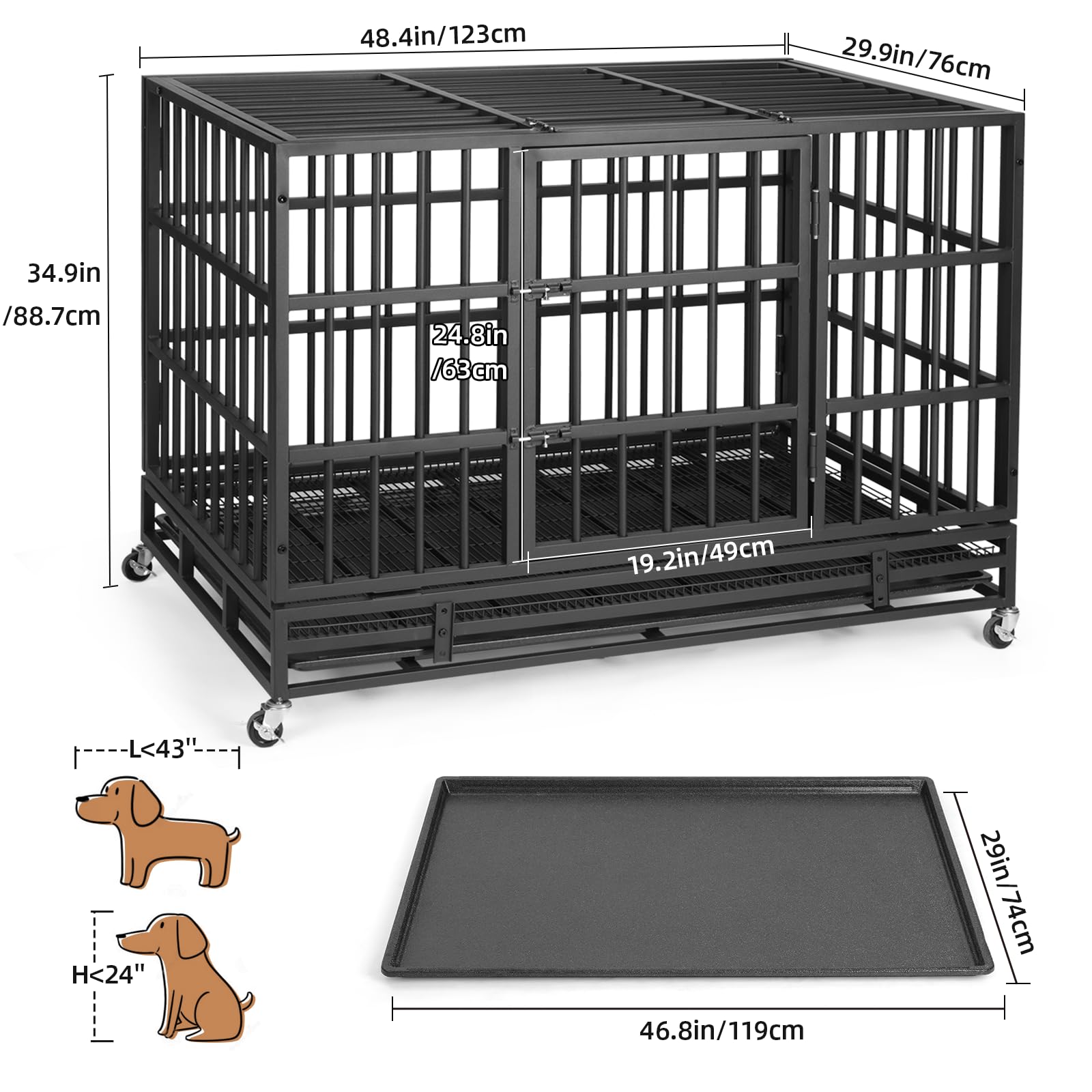 Vowner 48    Heavy Duty Indestructible Dog Crate, High Anxiety Dog Crate, Escape Proof Dog Cage Kennel With 4 Lockable Wheels, D