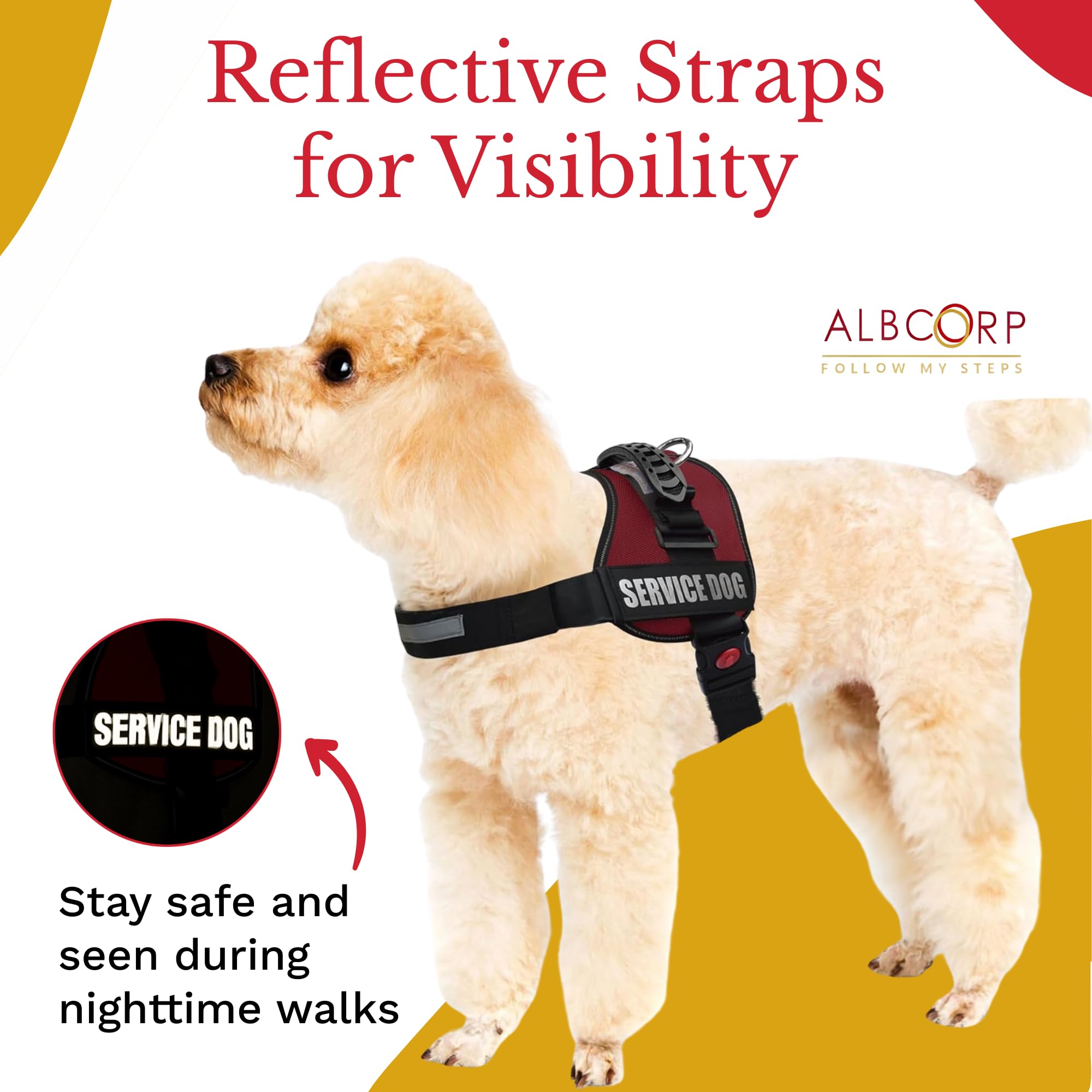 Albcorp Service Dog Vest Harness - Reflective - Woven Polyester And Nylon, Comfy Mesh Padding - Sizes From Xxs To Xl - Service Dog Patches Included. Maroon, Small