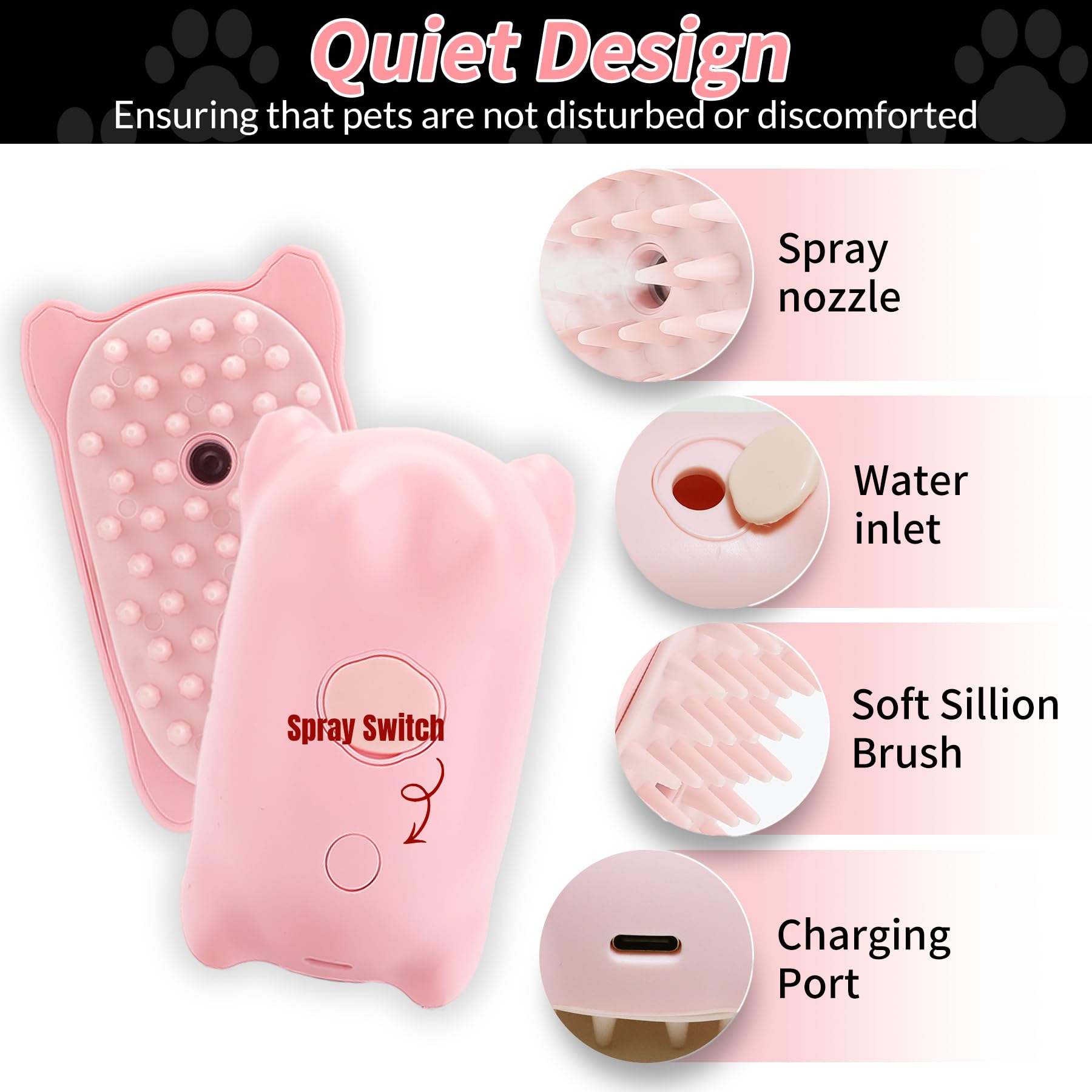 Cat Steam Brush, 3 In 1 Cat Steamy Brush For Shedding Grooming Brush With Steam, Rechargeable Silicone Pet Brush For Cat Dog She